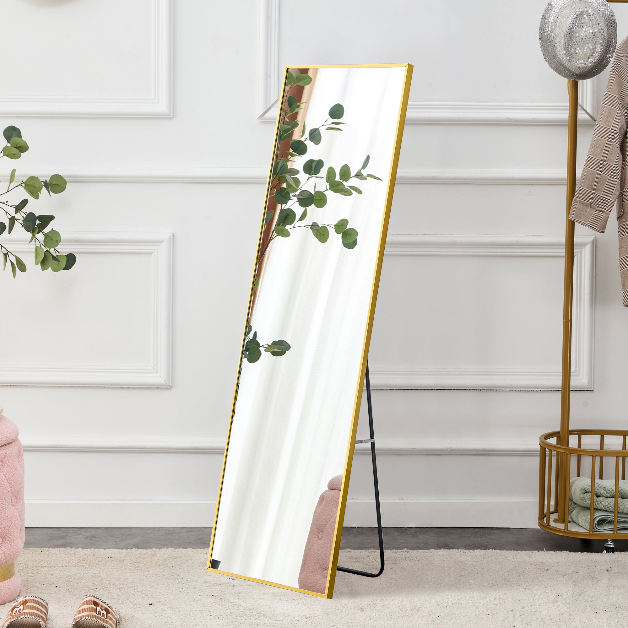 Aluminum alloy metal frame wall mounted full body mirror, bathroom makeup mirror, bedroom entrance, decorative mirror, quality upgrade, 59 "* 15.7"