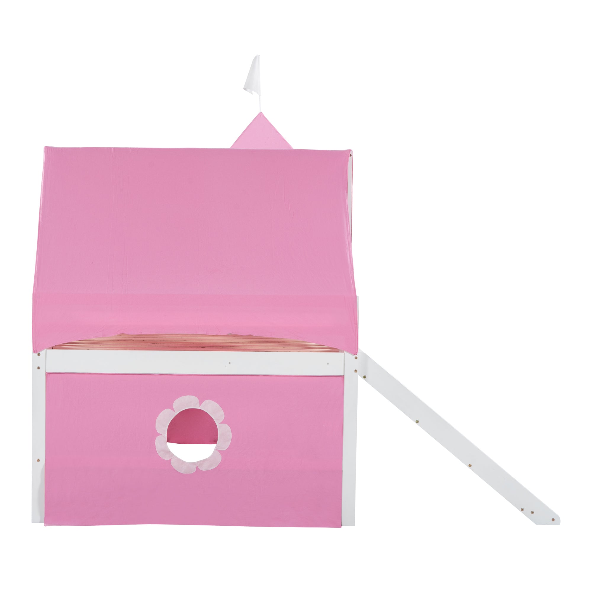 Full Size Bunk Bed with Slide Pink Tent and Tower - Pink