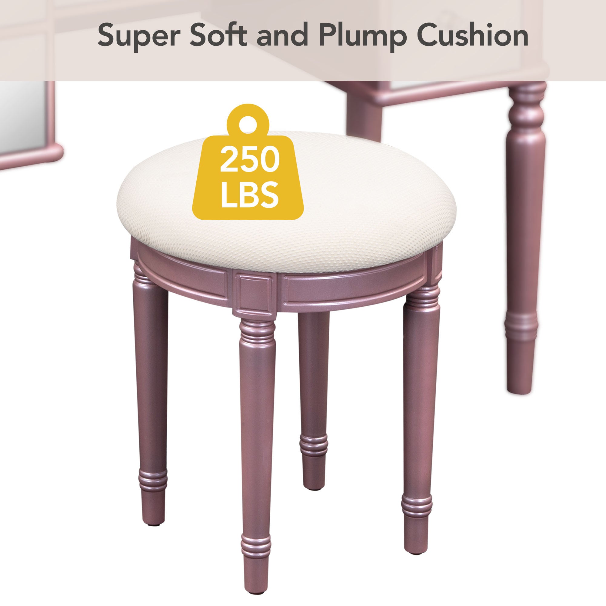 43" Dressing Table Set with Mirrored Drawers and Stool, Tri-fold Mirror, Makeup Vanity Set for Bedroom, Rose Gold