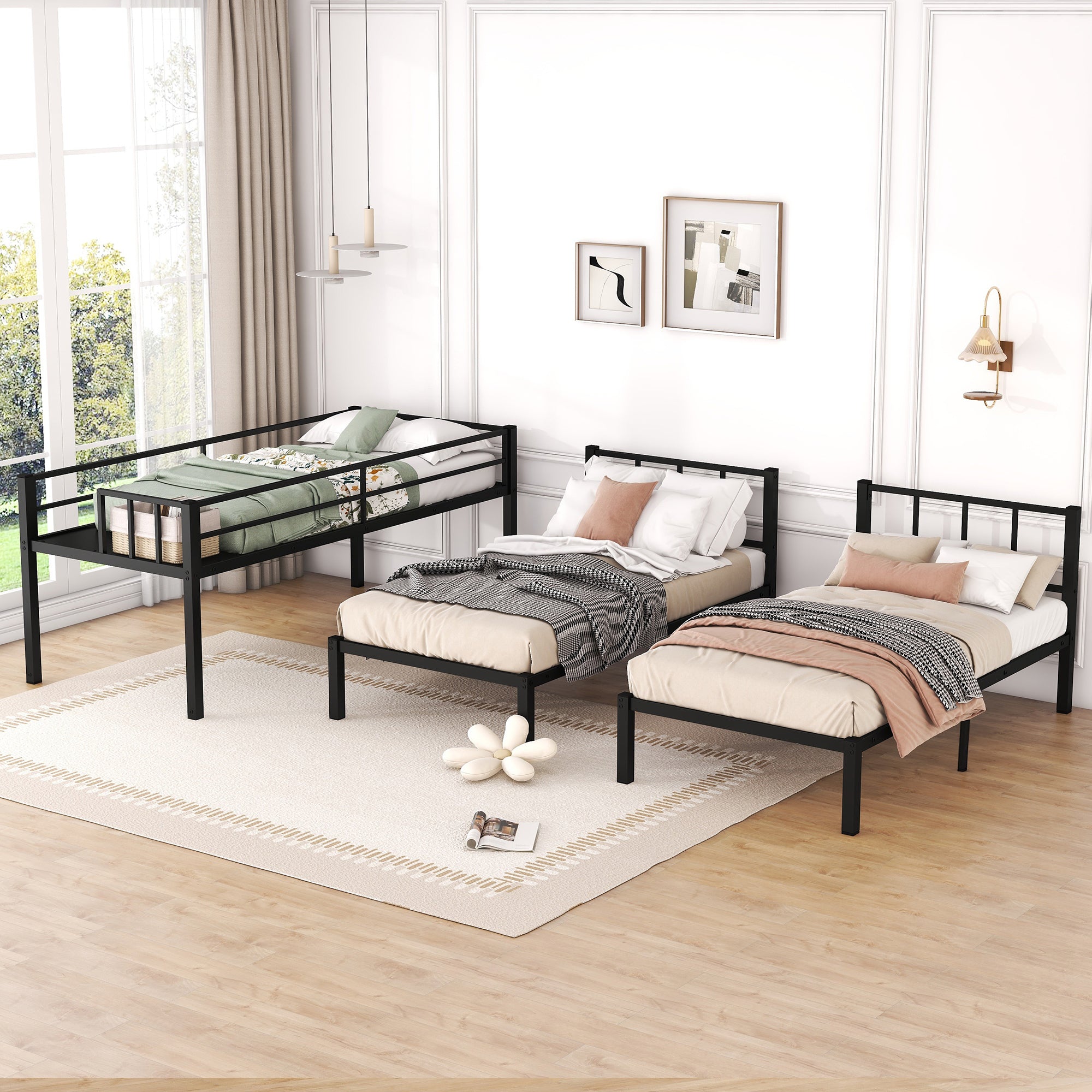 Twin over Twin & Twin Bunk Beds for 3, Twin XL over Twin & Twin Bunk Bed Metal Triple Bunk Bed, Black(Pre-sale date: October 31st)