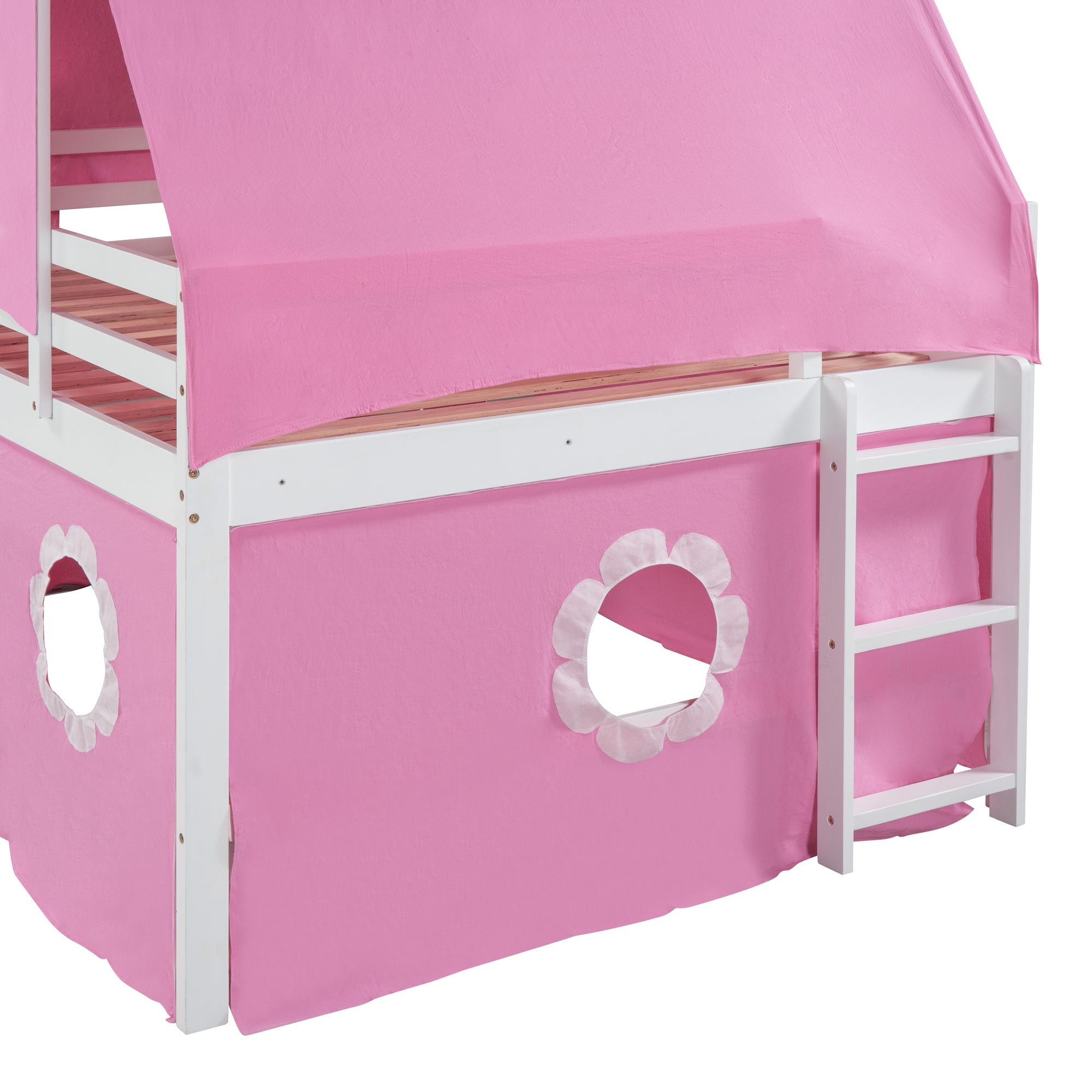 Full Size Bunk Bed with Slide Pink Tent and Tower - Pink