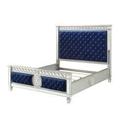 Varian Queen Bed in Blue Velvet & Mirrored 26150Q
