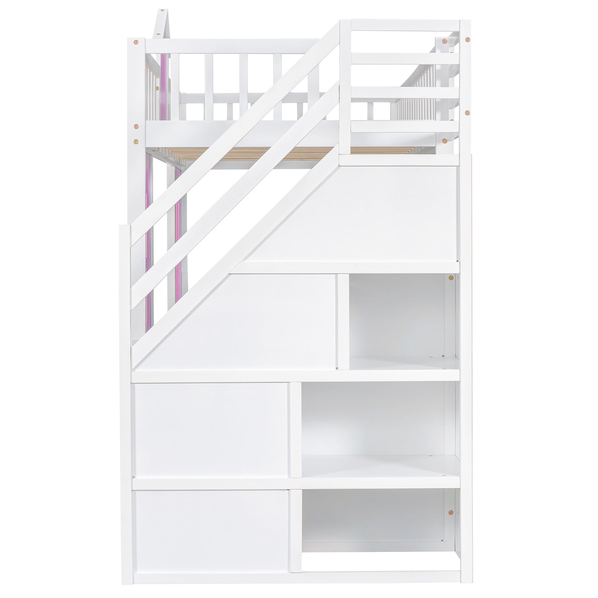 Twin-Over-Twin Bunk Bed with Changeable Table , Bunk Bed Turn into Upper Bed and Down Desk with 2 Drawers - Pink