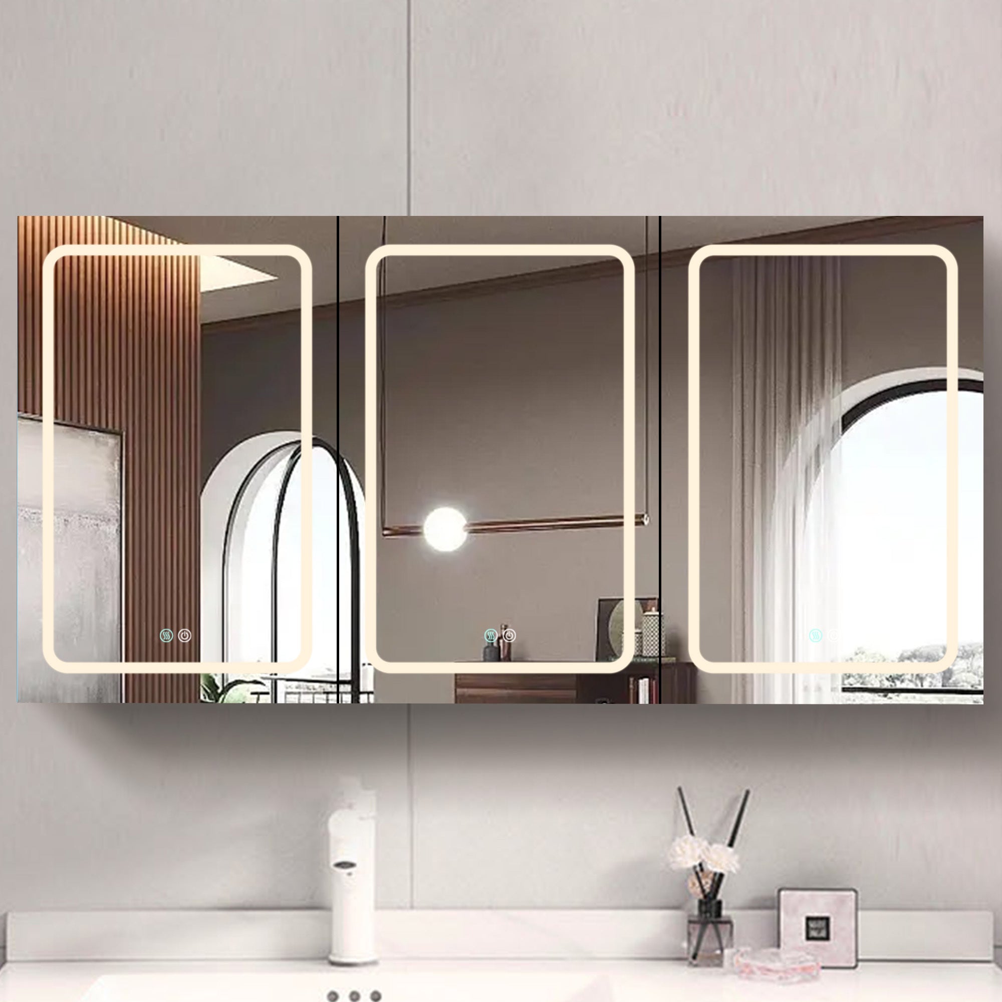 60x30 Inch LED Bathroom Medicine Cabinet Surface Mount Double Door Lighted Medicine Cabinet, Medicine Cabinets for Bathroom with Mirror Defogging, Dimmer Black