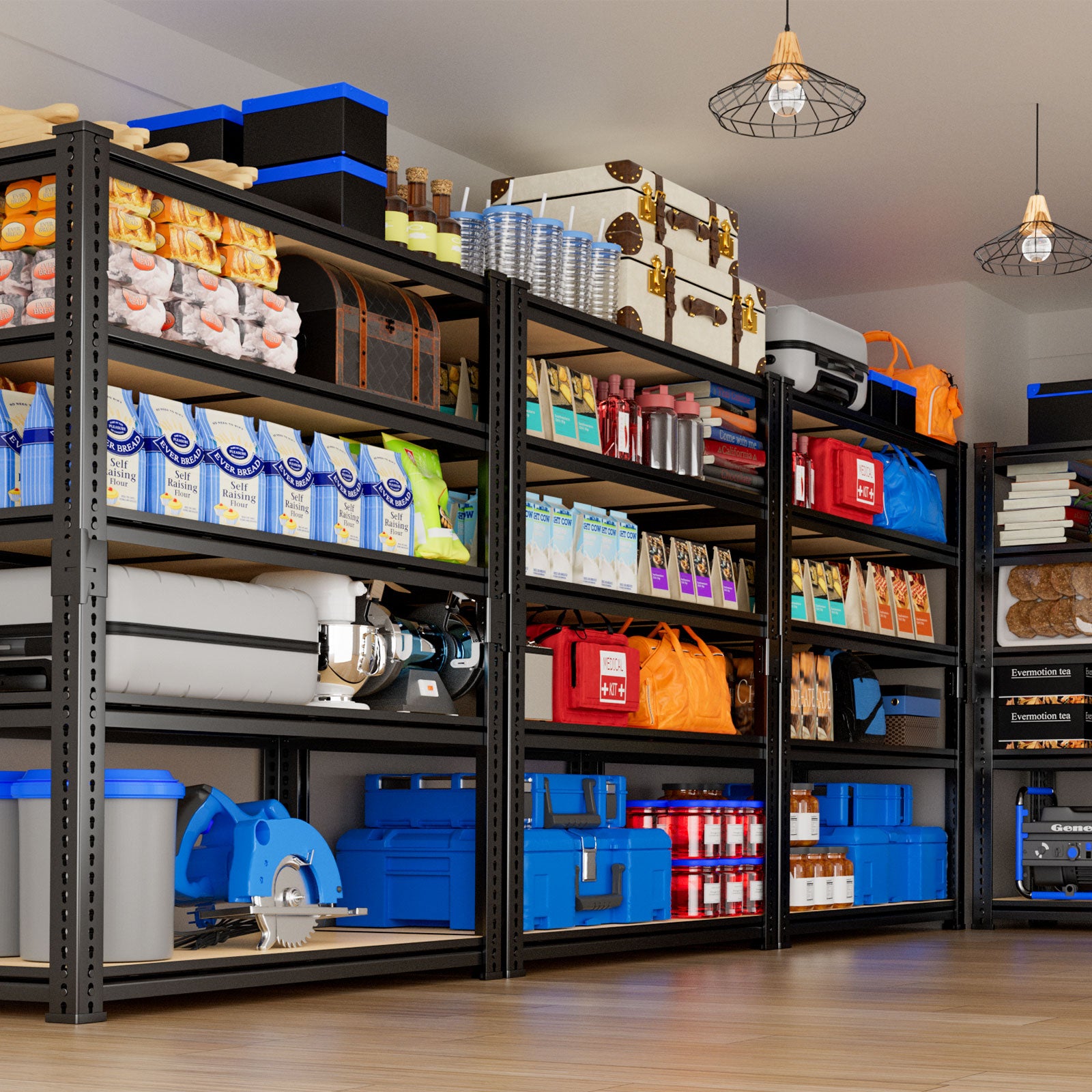 5-Tier MDF Adjustable Storage Shelves , Heavy Duty Garage Storage Shelving Unit, Metal Shelves