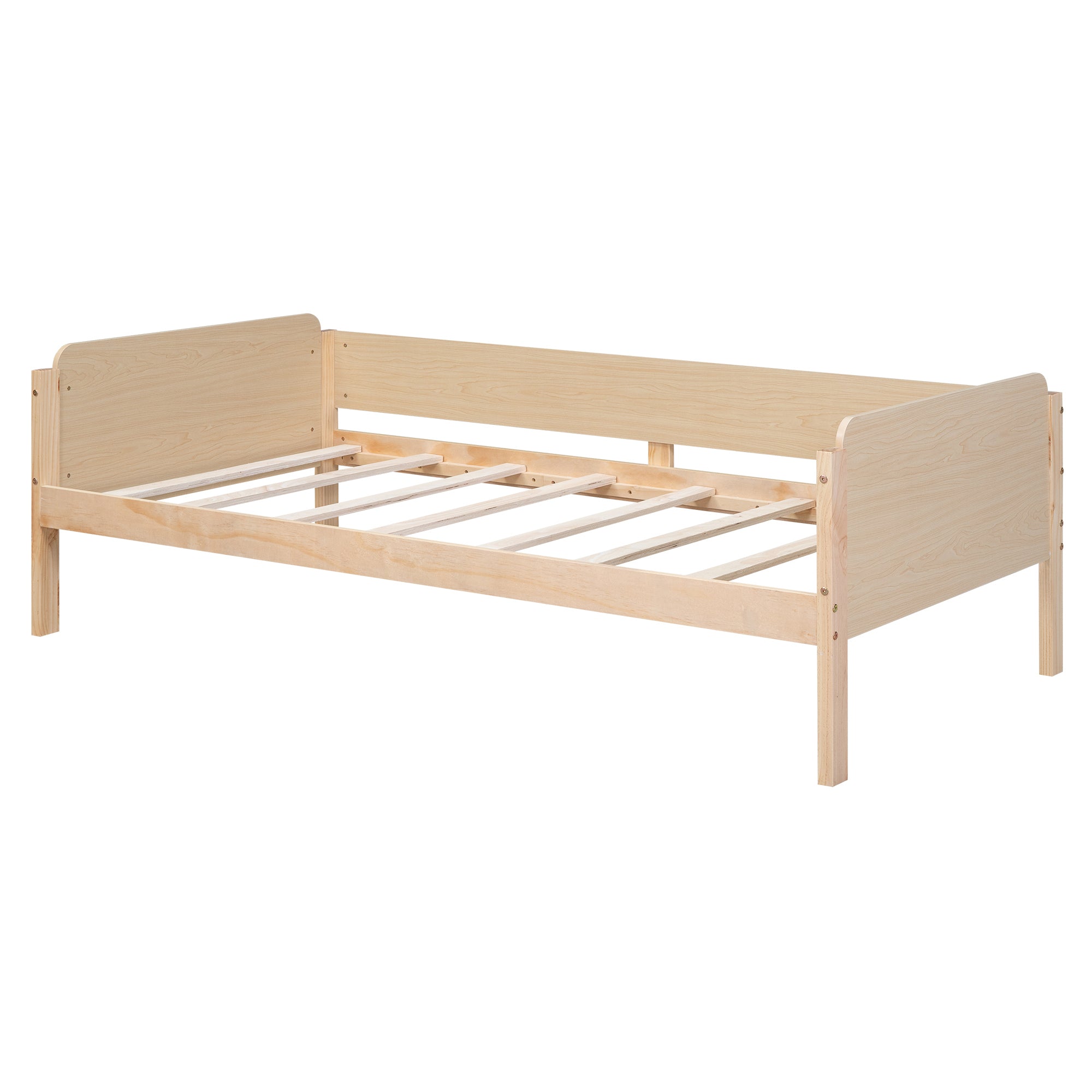Wood Twin Size Platform Bed with 2 Drawers and 1 Chair&Desk Set, Natural+White(Expected Arrival Time: 11.22)