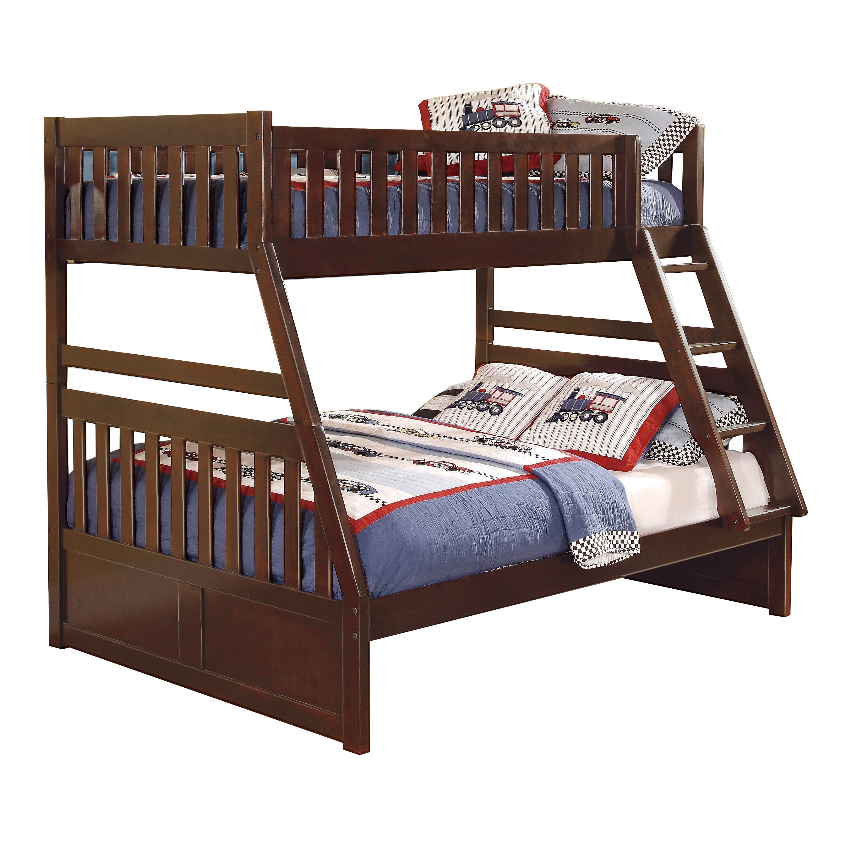 Transitional Dark Cherry Finish Youth Bedroom Furniture 1pc Twin/Full Bunk Bed Pine Veneer Wooden Furniture