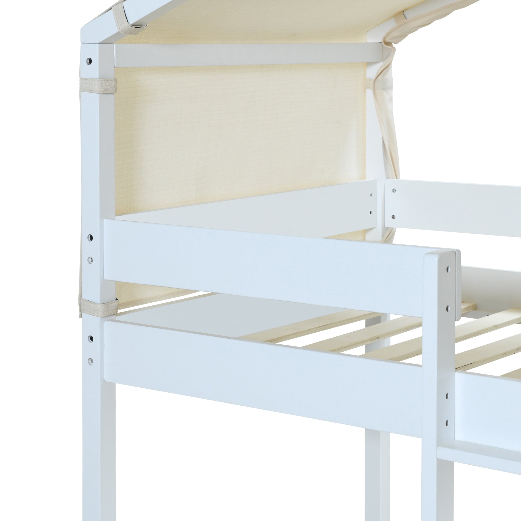 Twin Over Twin Bunk Bed Wood Bed with Tent, White