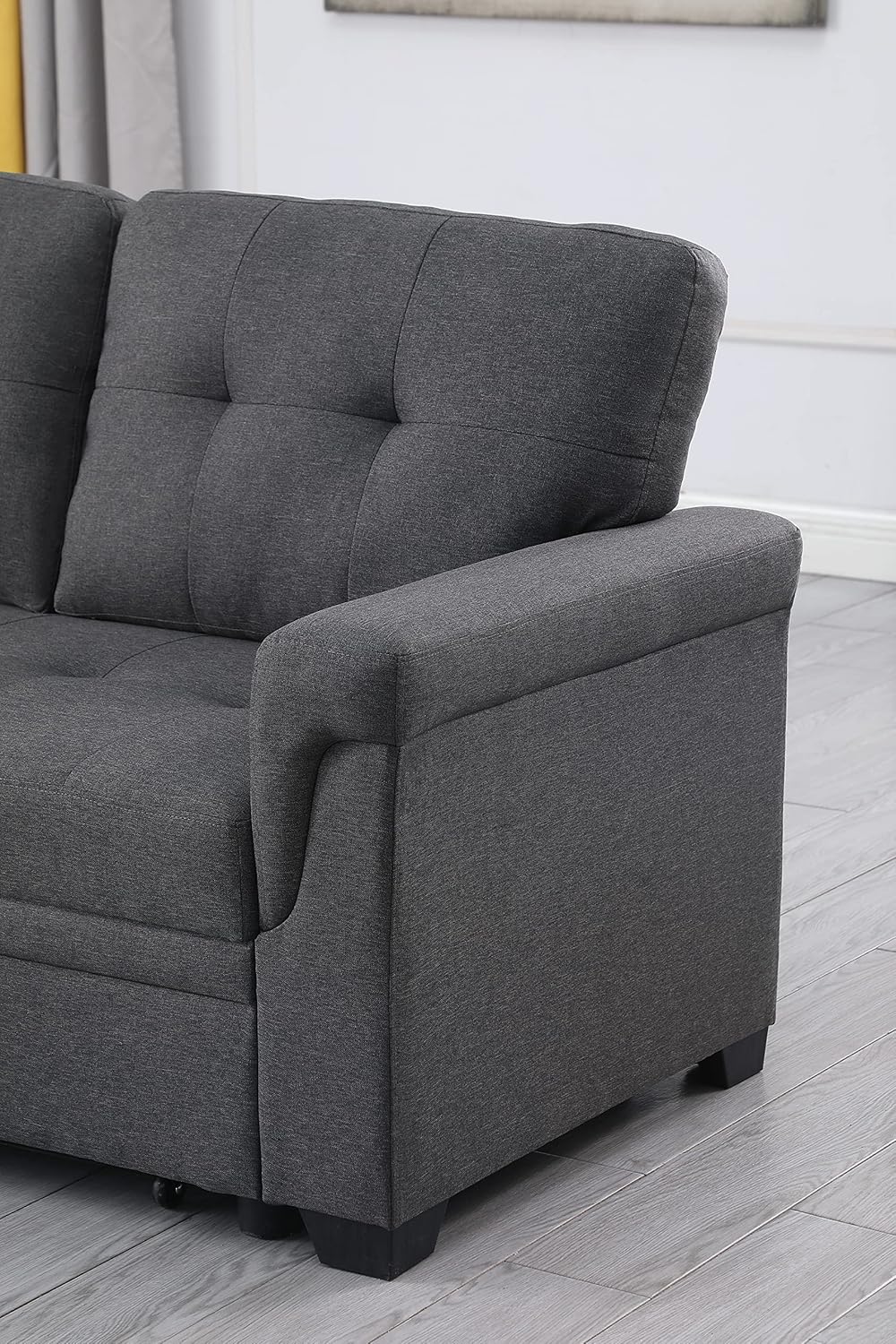 FurniFusion L-Shape Reversible Linen Fabric Sleeper Sectional Sofa with Storage Chaise