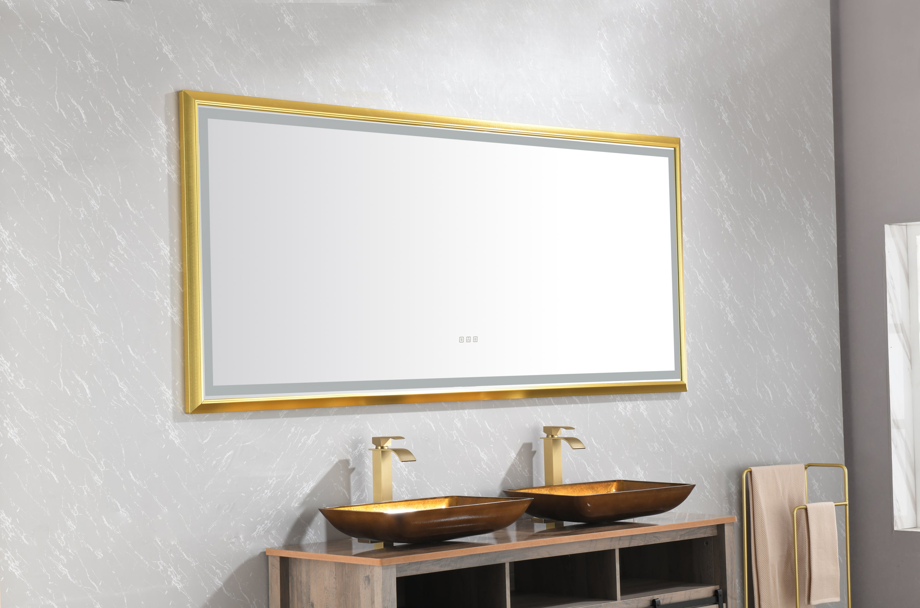 bathroom led mirror is multi-functional and each function is controlled by a smart touch button.