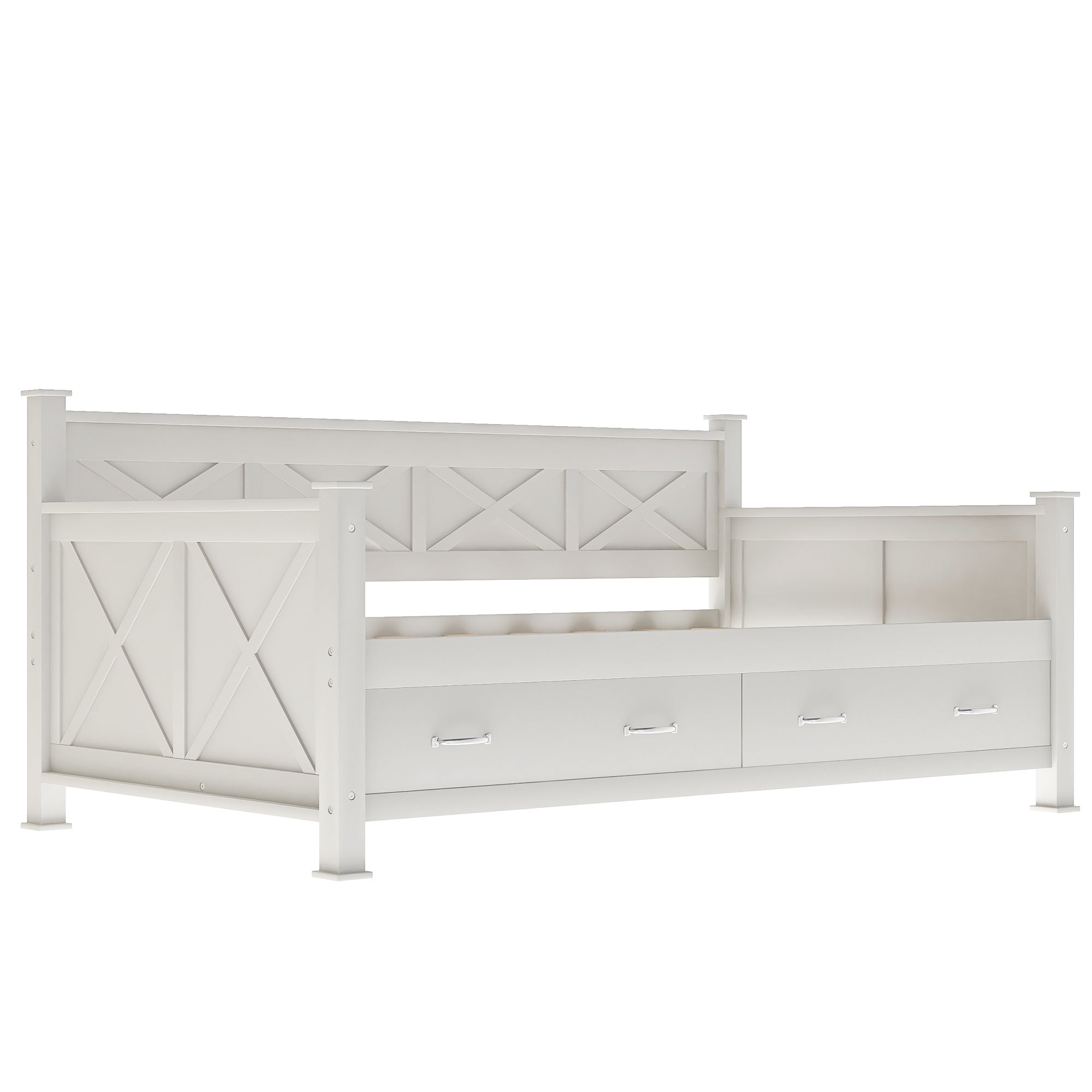 Twin Size Wooden Modern and Rustic Casual Style Daybed, Cream White
