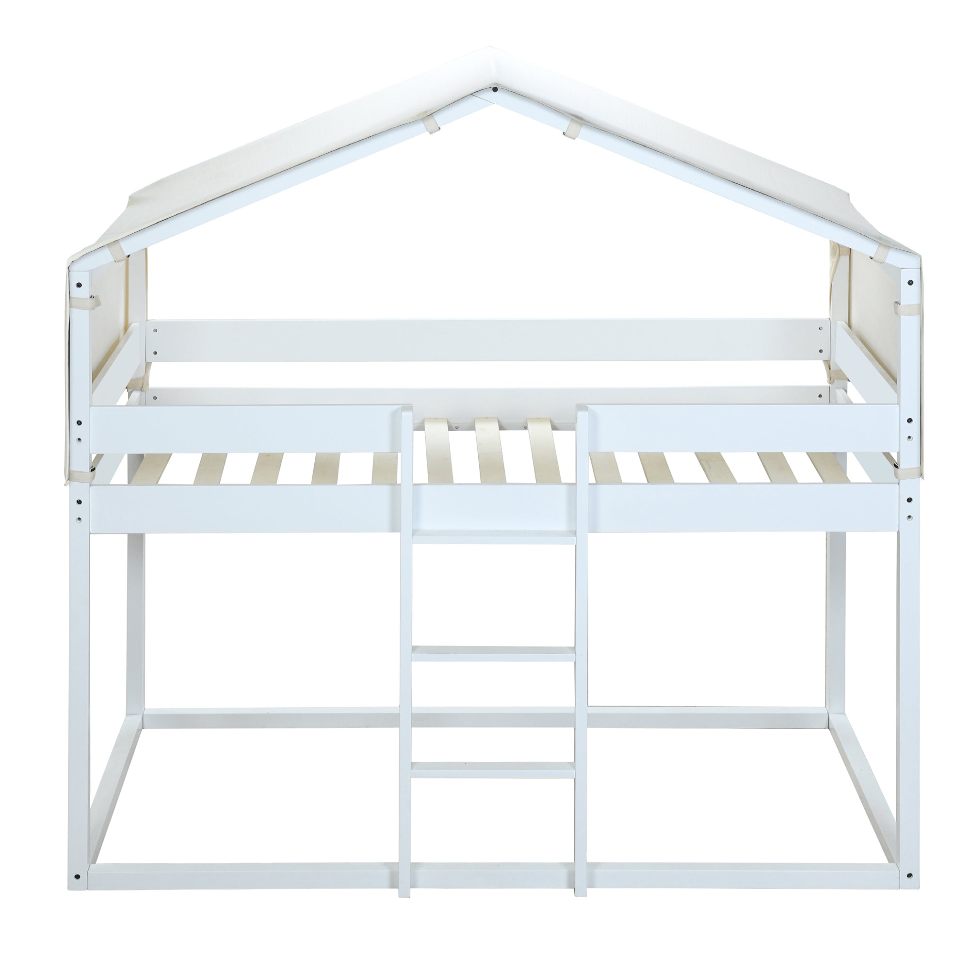 Twin Over Twin Bunk Bed Wood Bed with Tent, White