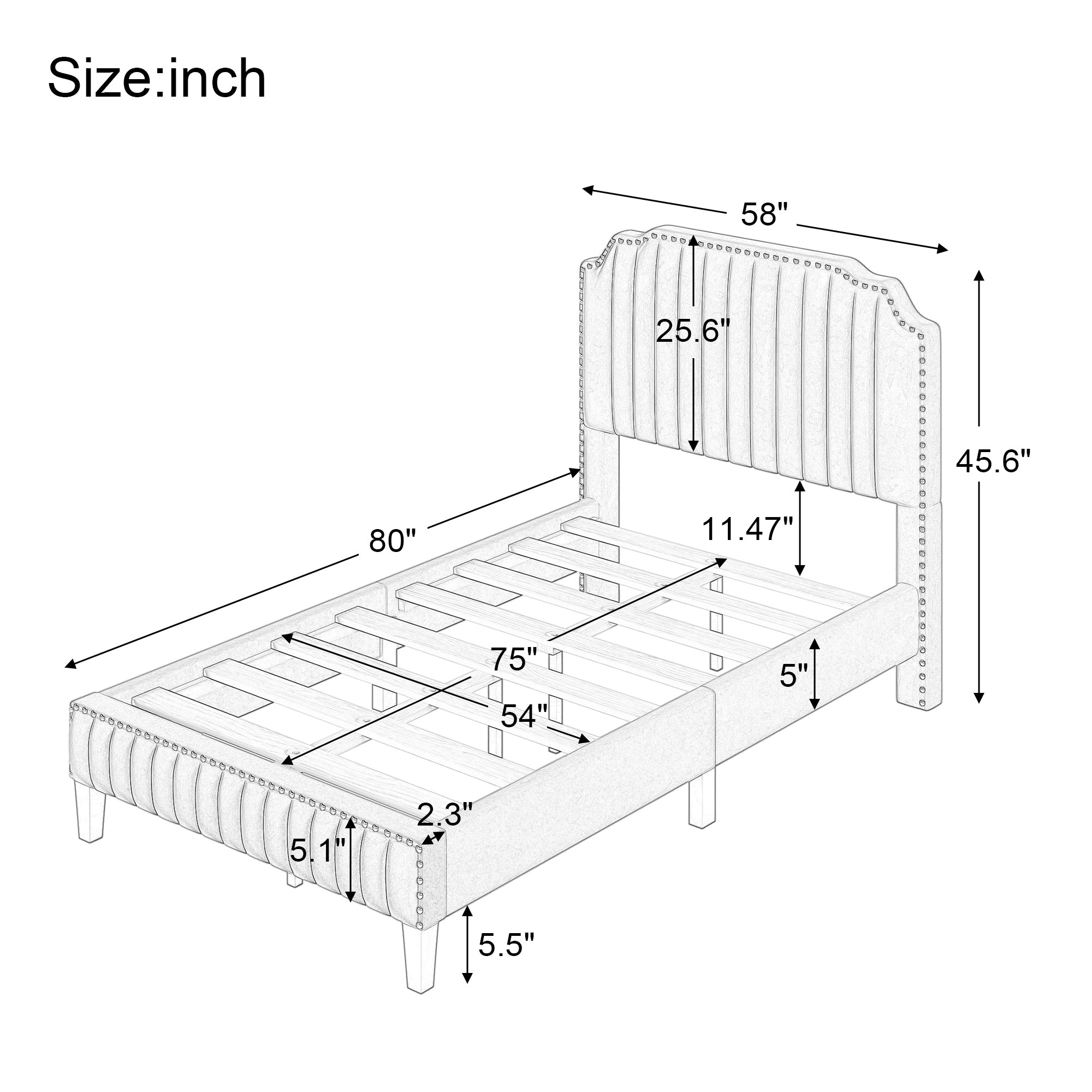3 Pieces Bedroom Set Modern Linen Curved Upholstered Beige Platform Full Bed with Two Black Cherry Nightstands