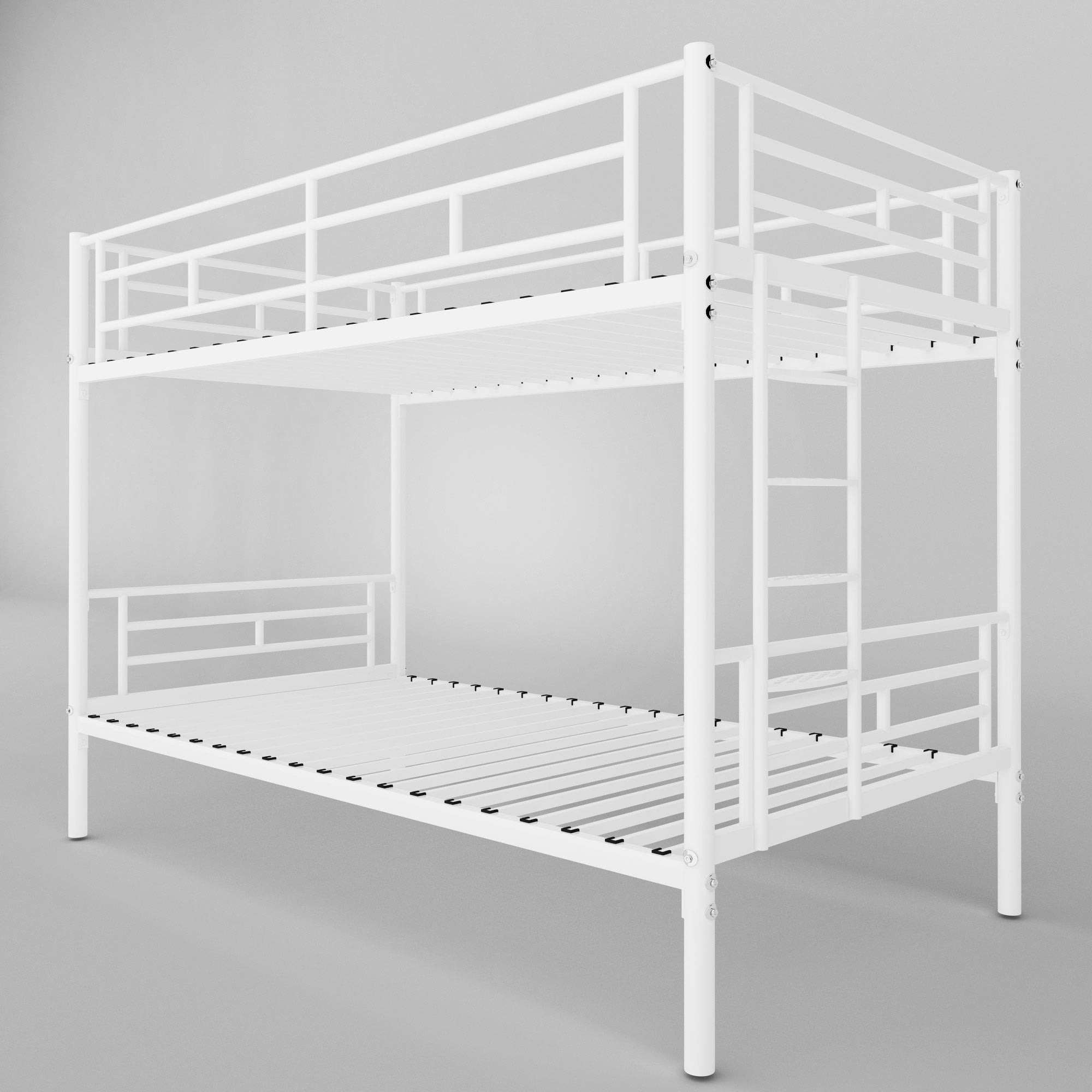 White Twin over Twin Metal Bunk Bed with Removable Ladder, Comfortable Rungs, Easy to assemble