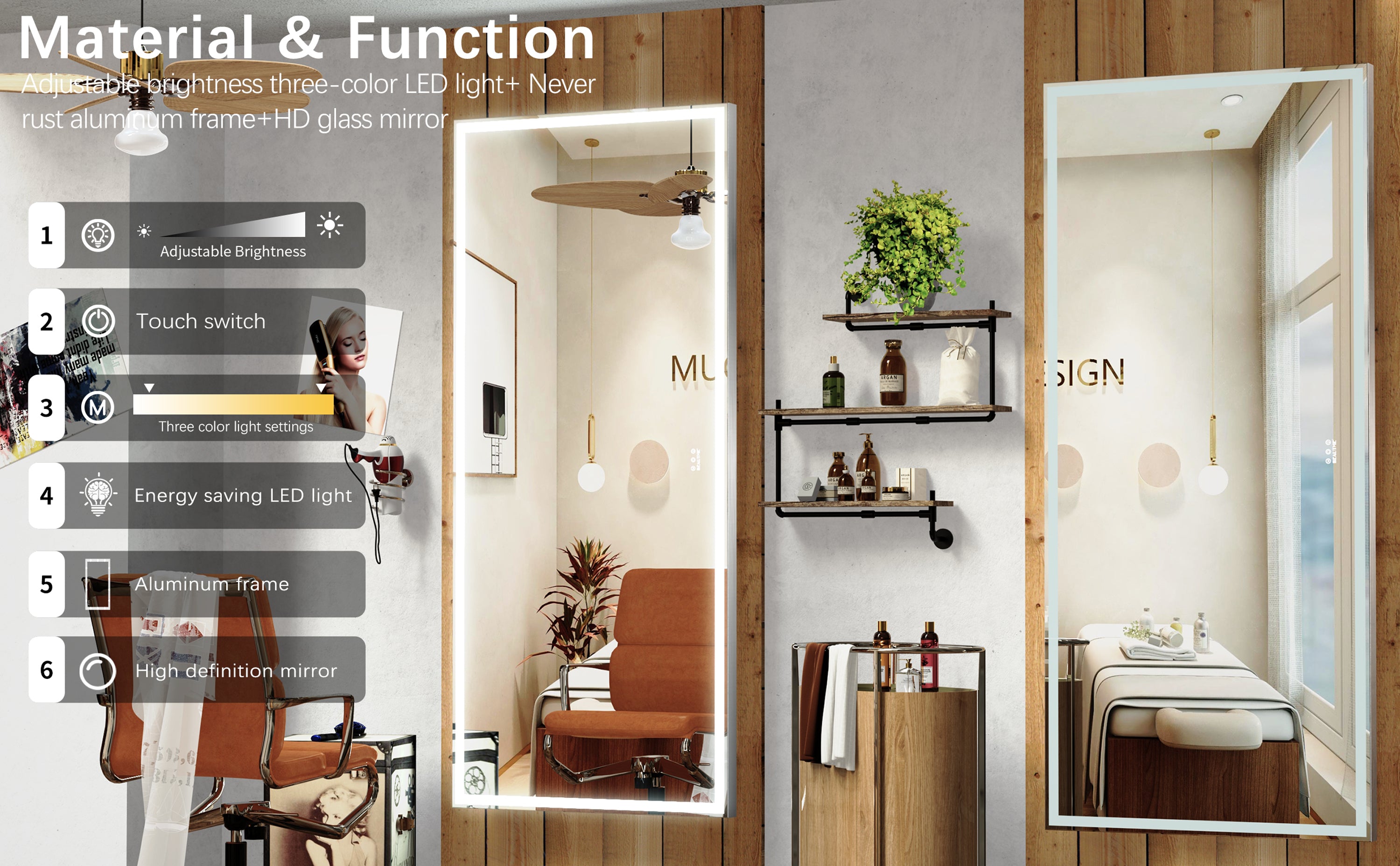 72X32 inch Oversized LED Bathroom Mirror Wall Mounted Mirror with 3 Color Modes Aluminum Frame Wall Mirror Large Full Length Mirror with Lights Lighted Full Body Mirror for Bedroom Living Room, Silver