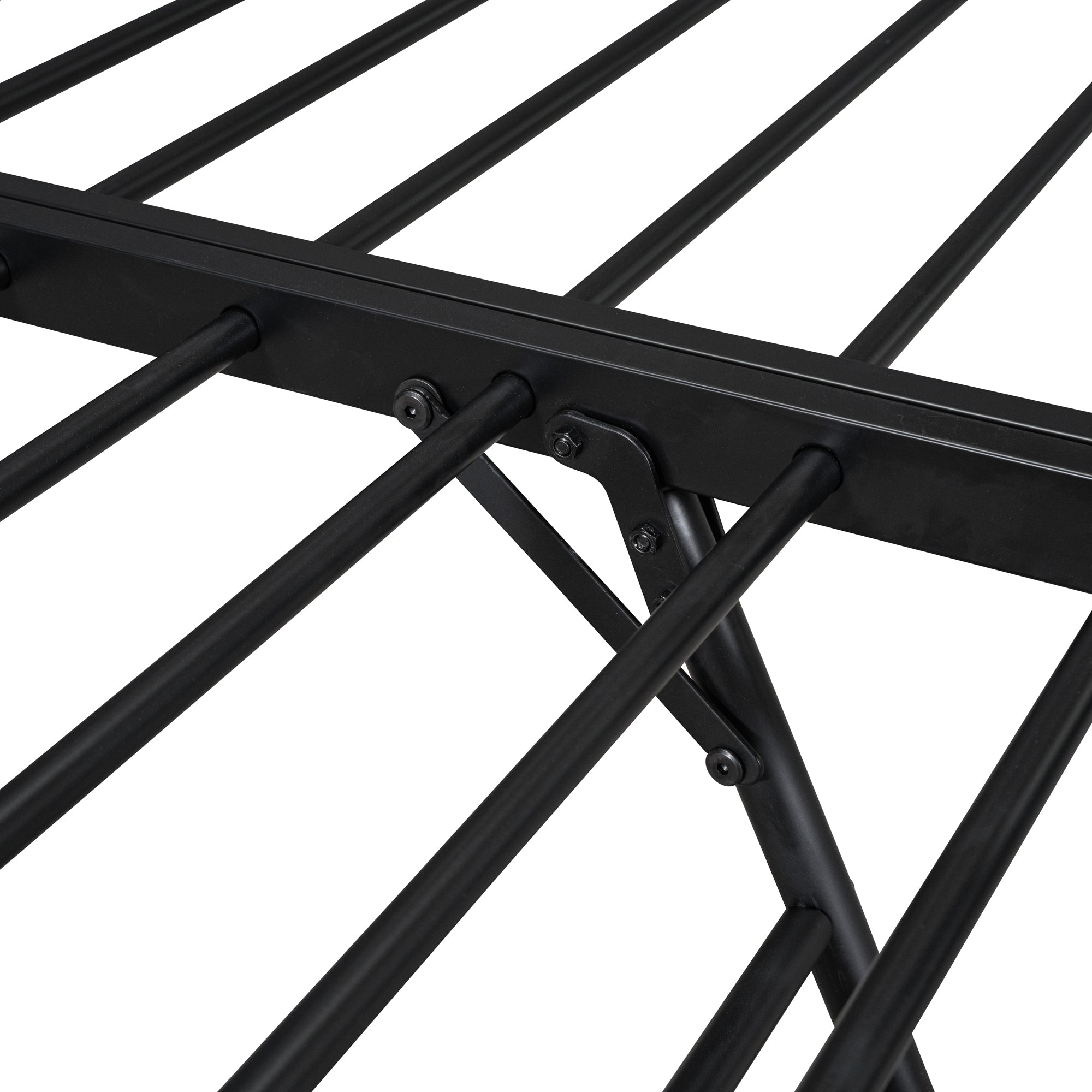 Twin Size Metal Daybed with Twin Size Adjustable Trundle, Portable Folding Trundle, Black