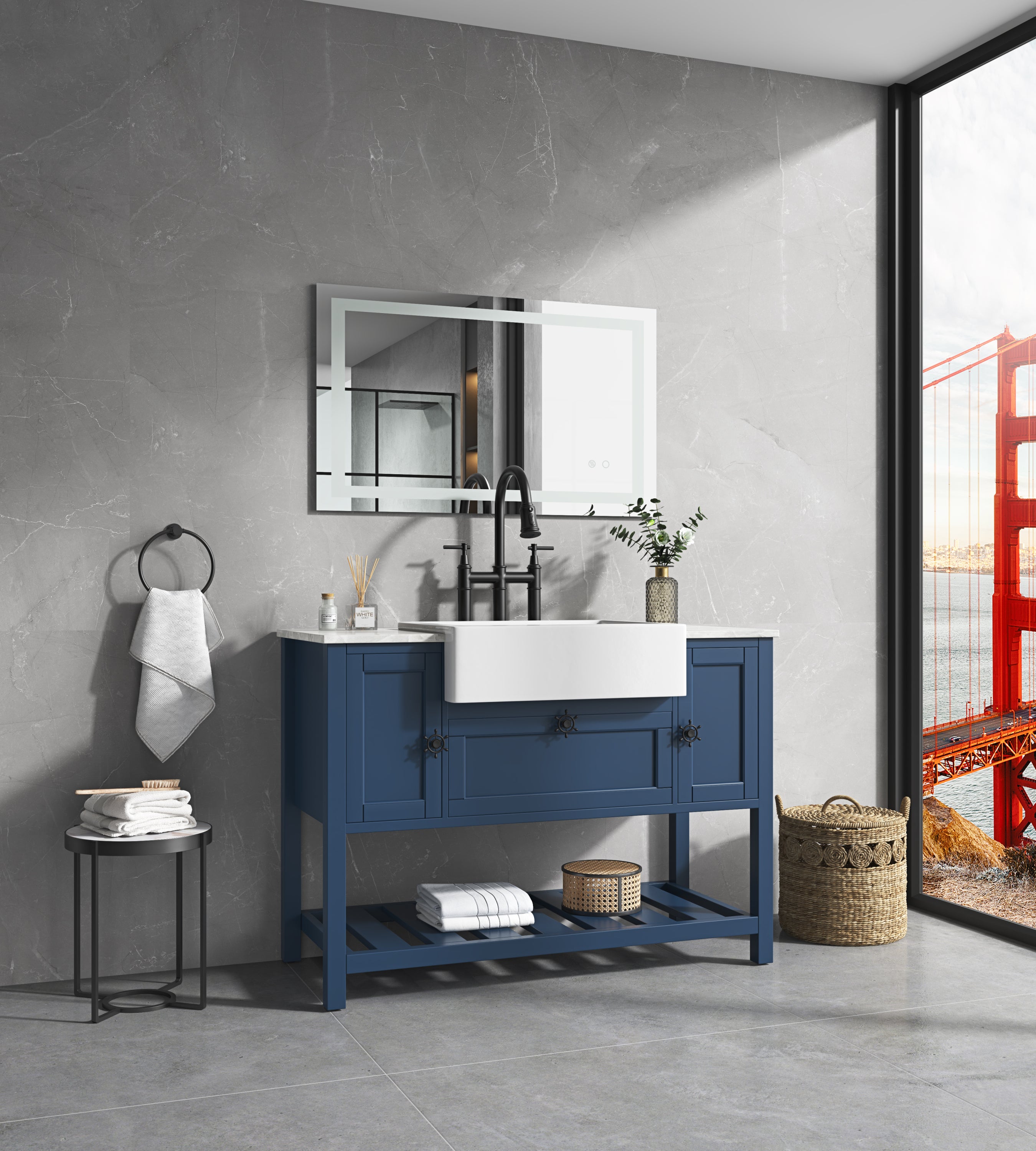 40*24 LED Lighted Bathroom Wall Mounted Mirror with High Lumen+Anti-Fog Separately Control+Dimmer Function