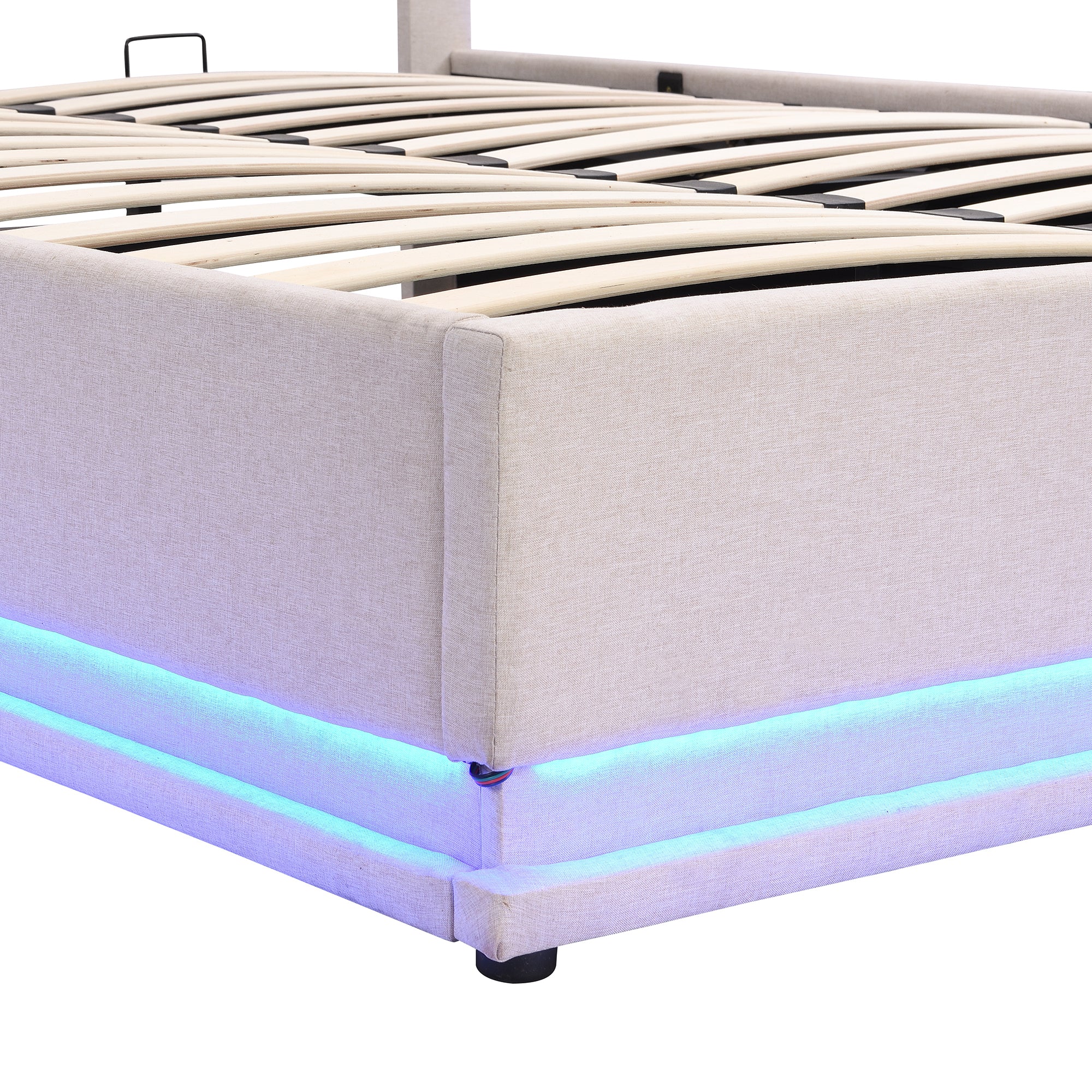Queen Size Upholstered Bed with Hydraulic Storage System and LED Light, Modern Platform Bed with Button-tufted Design Headboard, Beige