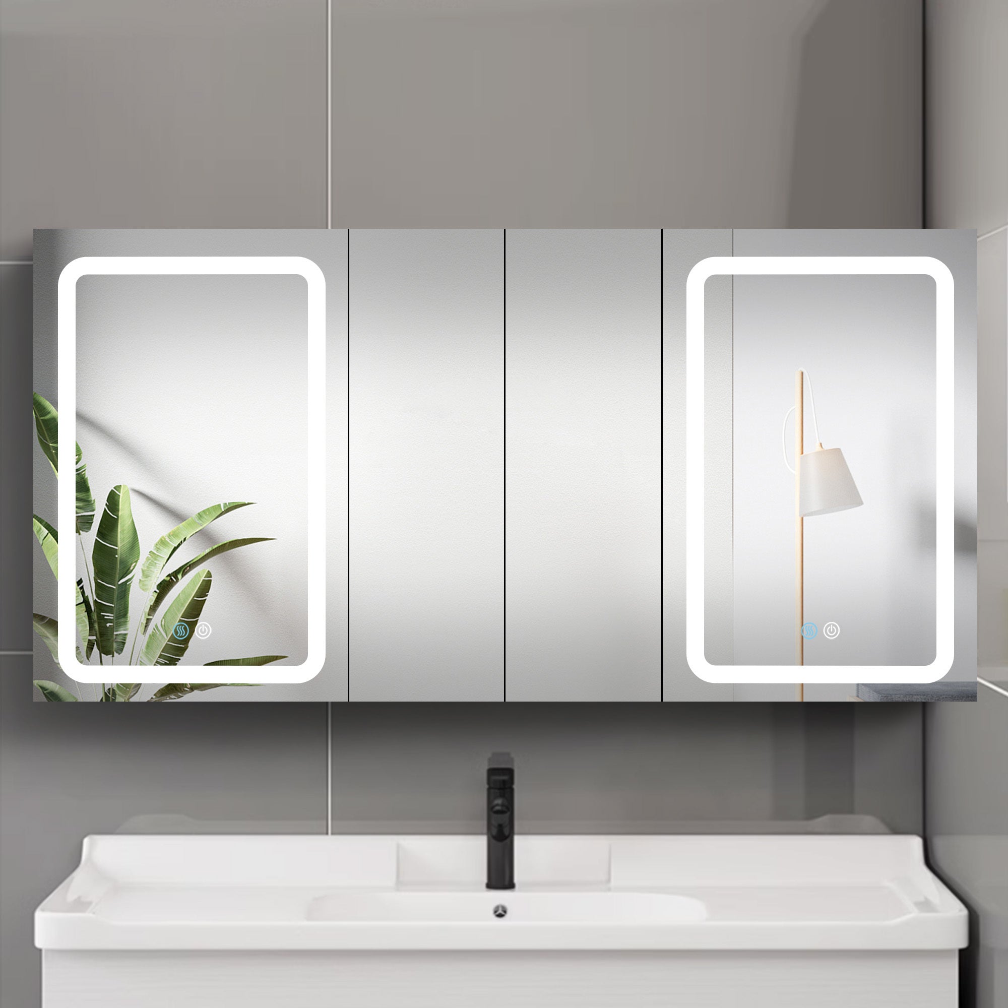 60x30 Inch LED Bathroom Medicine Cabinet Surface Mount Double Door Lighted Medicine Cabinet, Medicine Cabinets for Bathroom with Mirror Defogging, Dimmer White