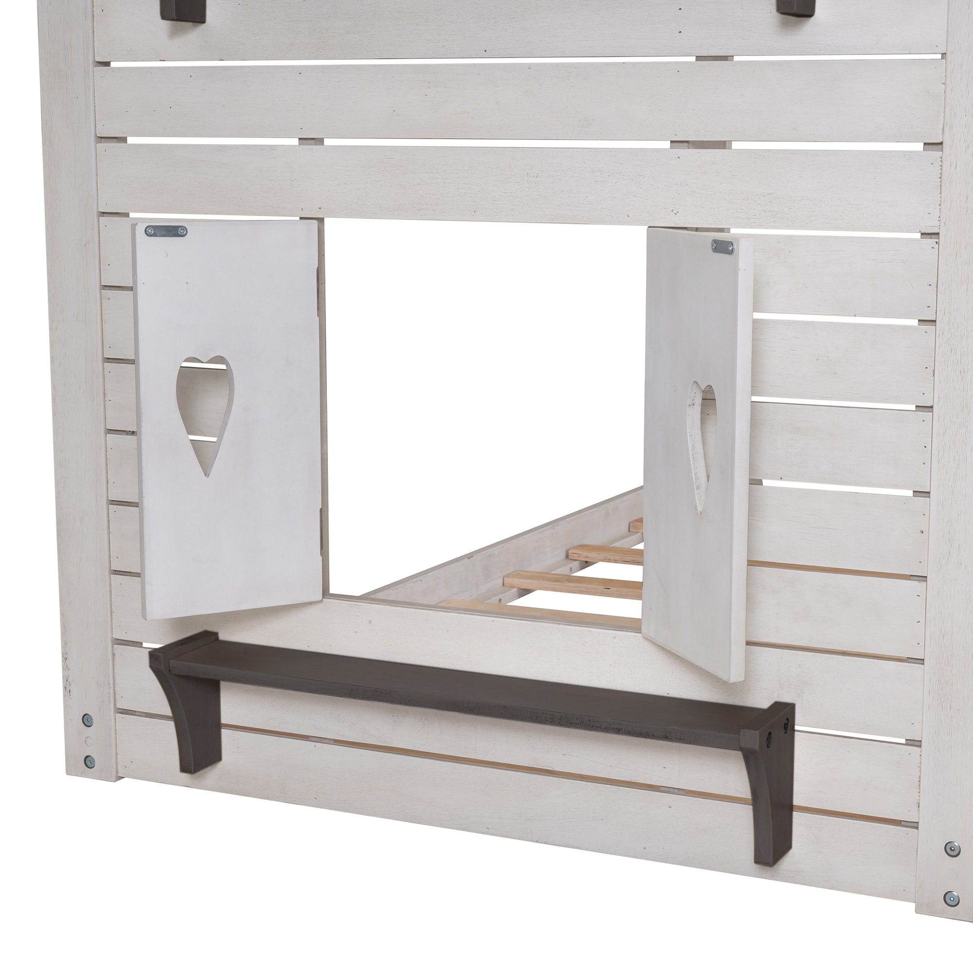 Twin Over Twin Bunk Bed Wood Bed with Roof, Window, Slide, Ladder ,Antique White(OLD SKU:LP000059AAK)