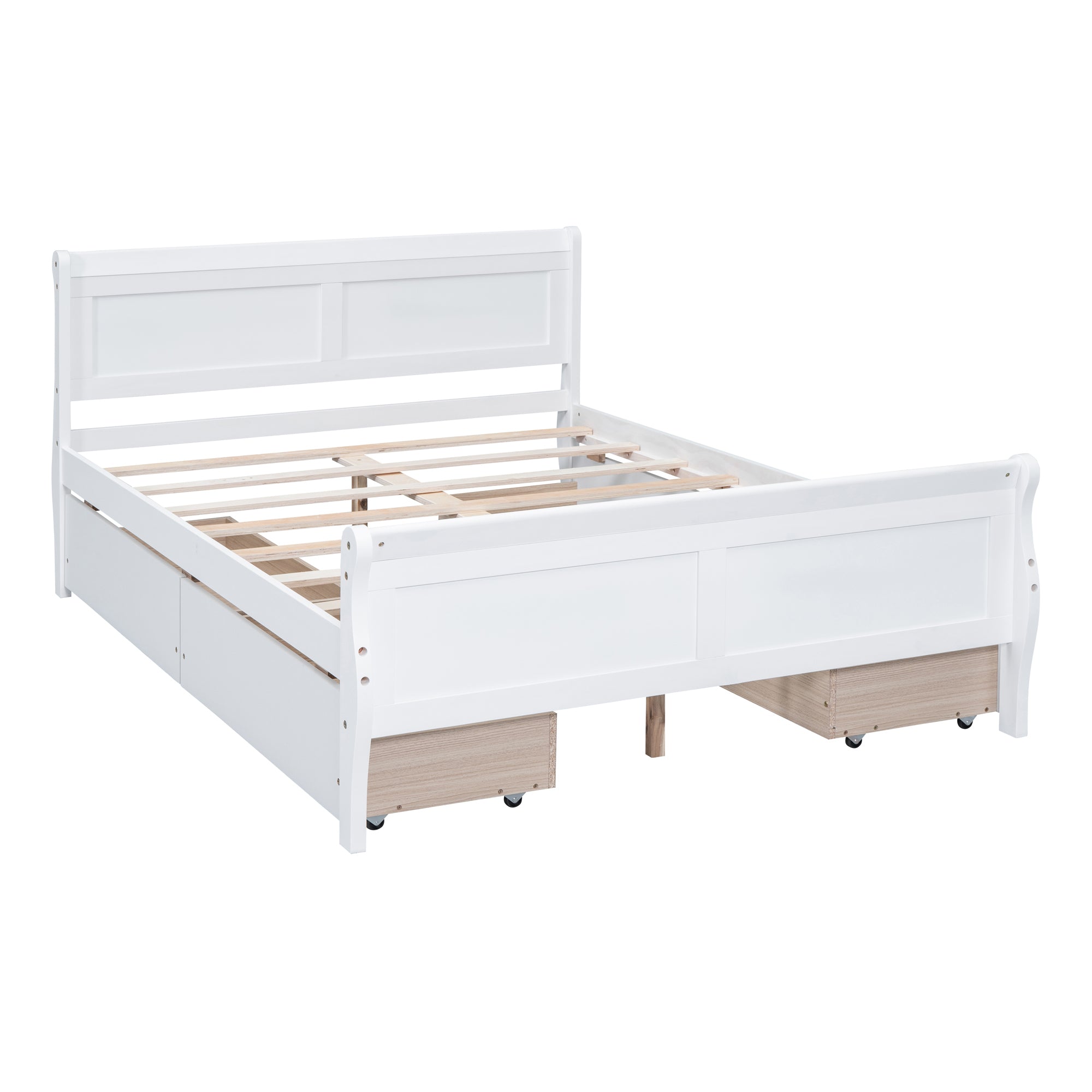 Full Size Wood Platform Bed with 4 Drawers and Streamlined Headboard & Footboard, White