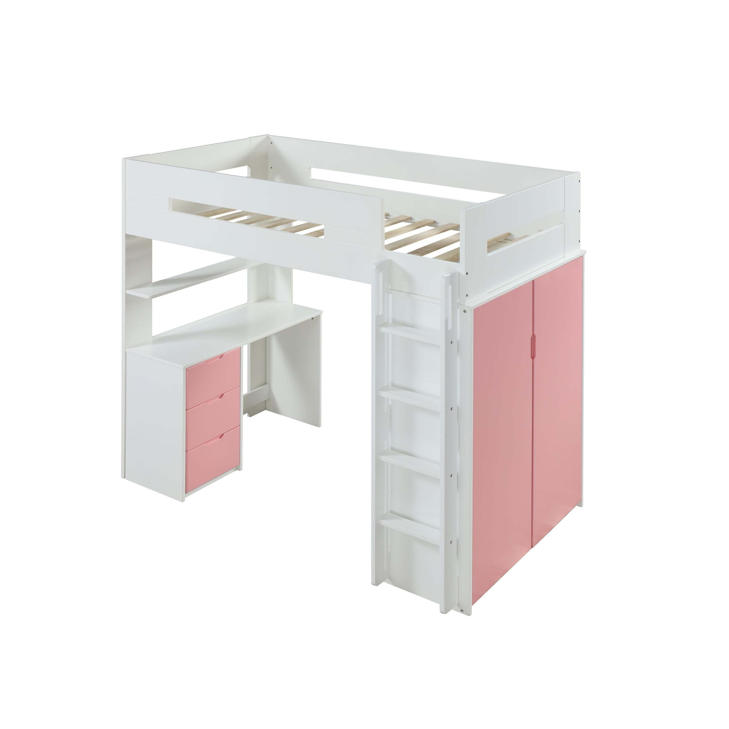 ACME Nerice Loft Bed in White & Pink 38040