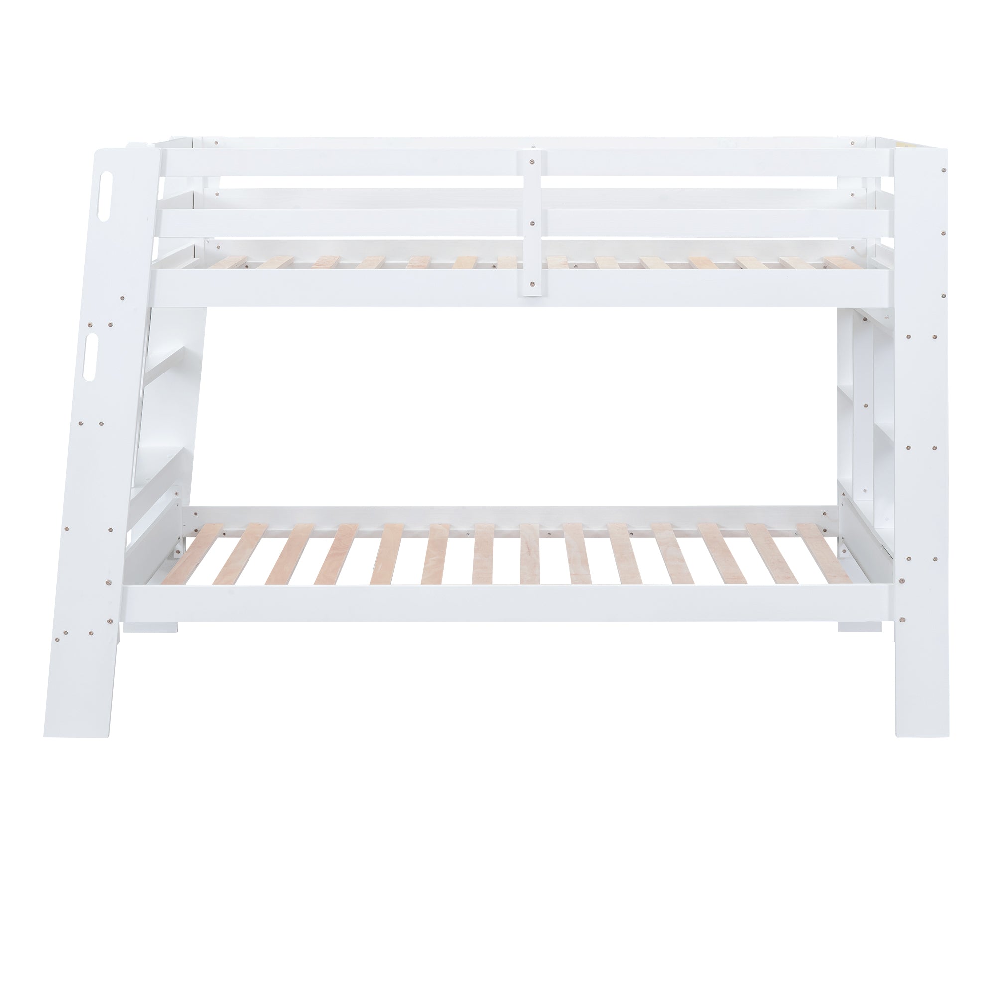 Twin over Twin Bunk Bed with Shelves and Built-in Ladder, White
