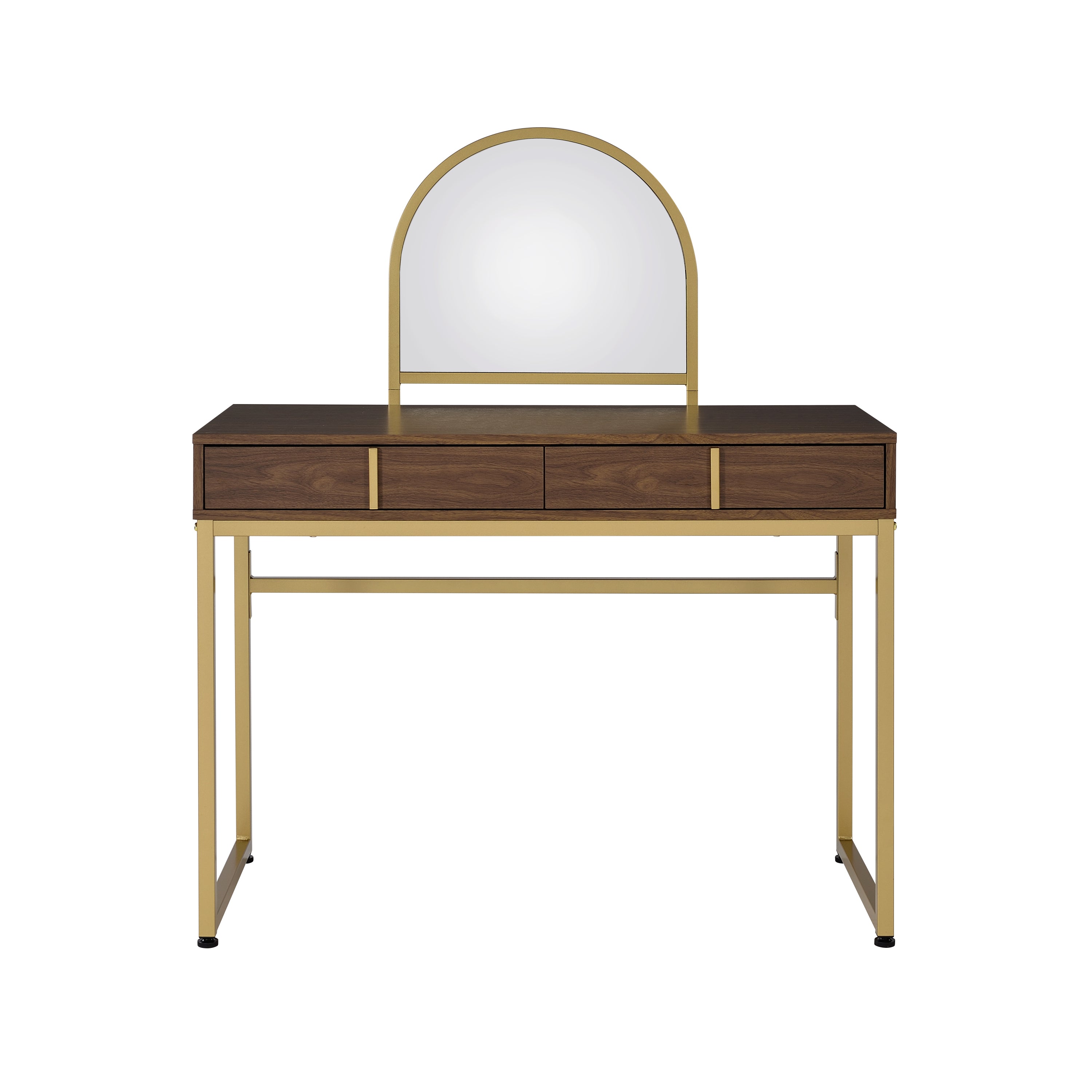Coleen Vanity Desk w/Mirror & Jewelry Tray in Walnut & Gold Finish AC00670