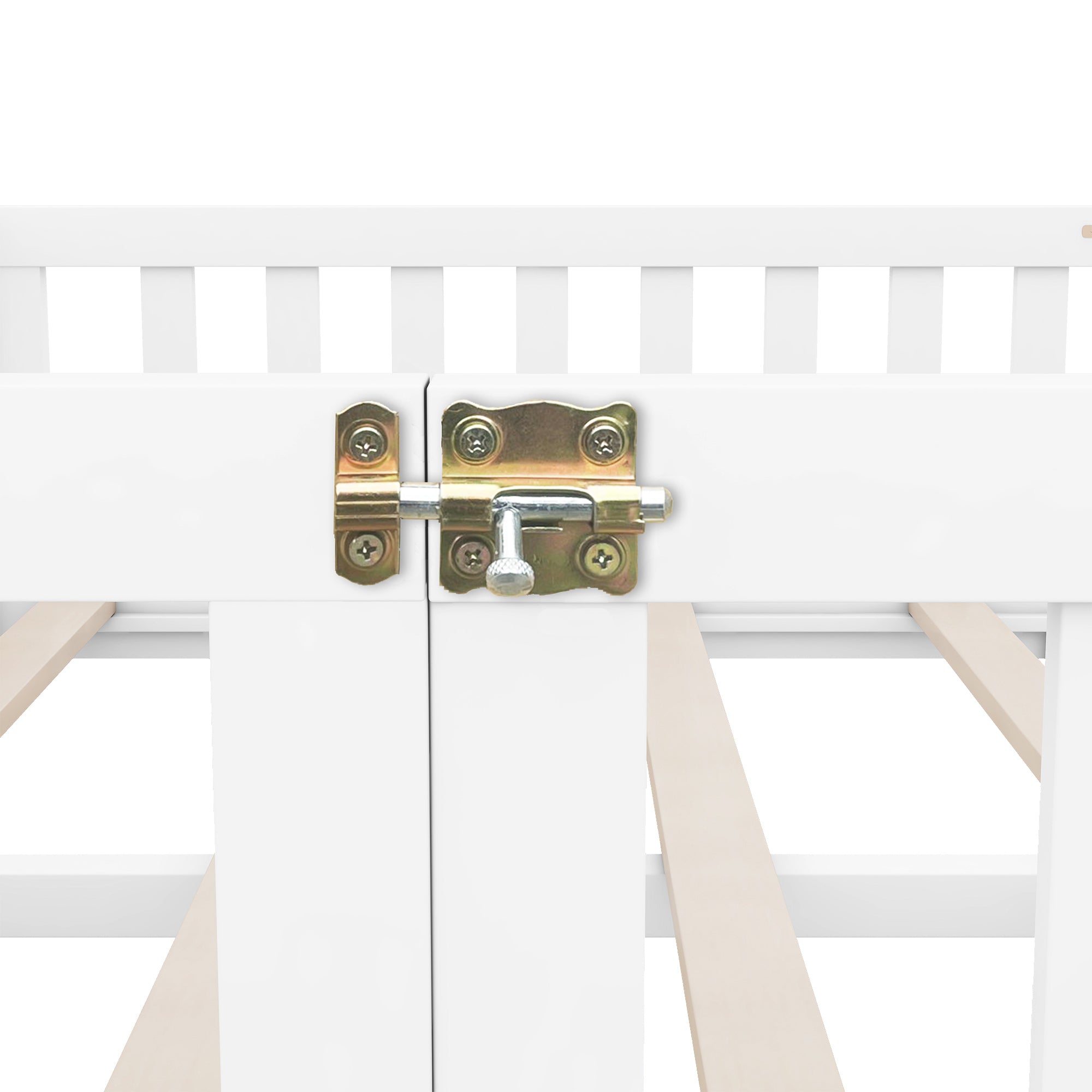 Queen Size Bed Floor Bed with Safety Guardrails and Door for Kids, White (Expect Arrival Date Nov.2nd)