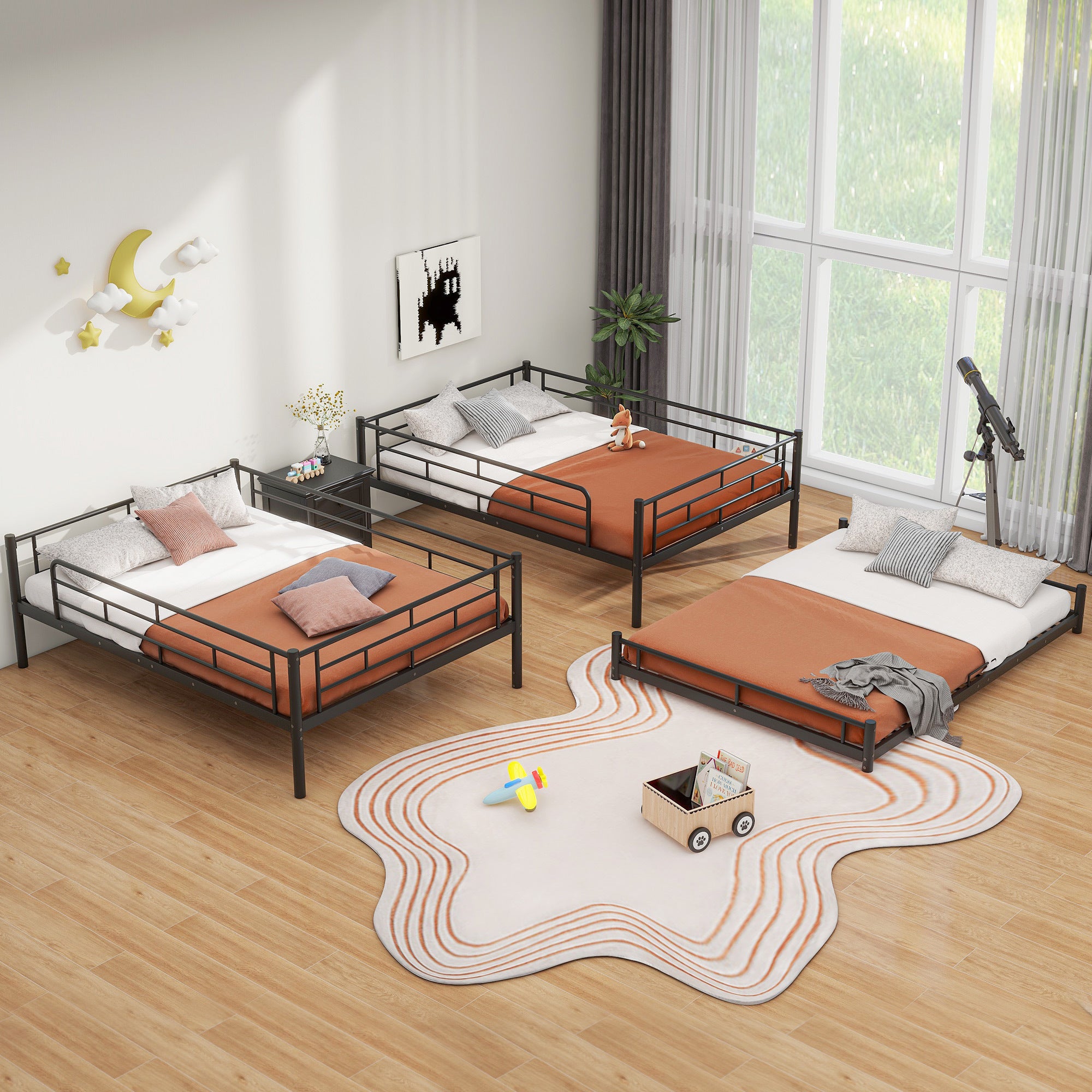 Metal Full Size Triple Bunk Bed, Black