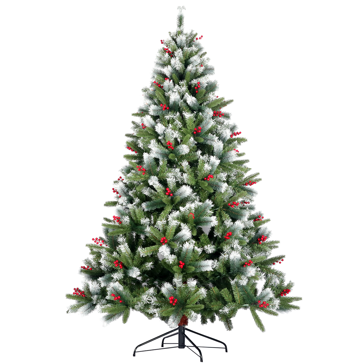 Artificial Christmas Tree Flocked Pine Needle Tree with Cones Red Berries 7.5 ft Foldable Stand