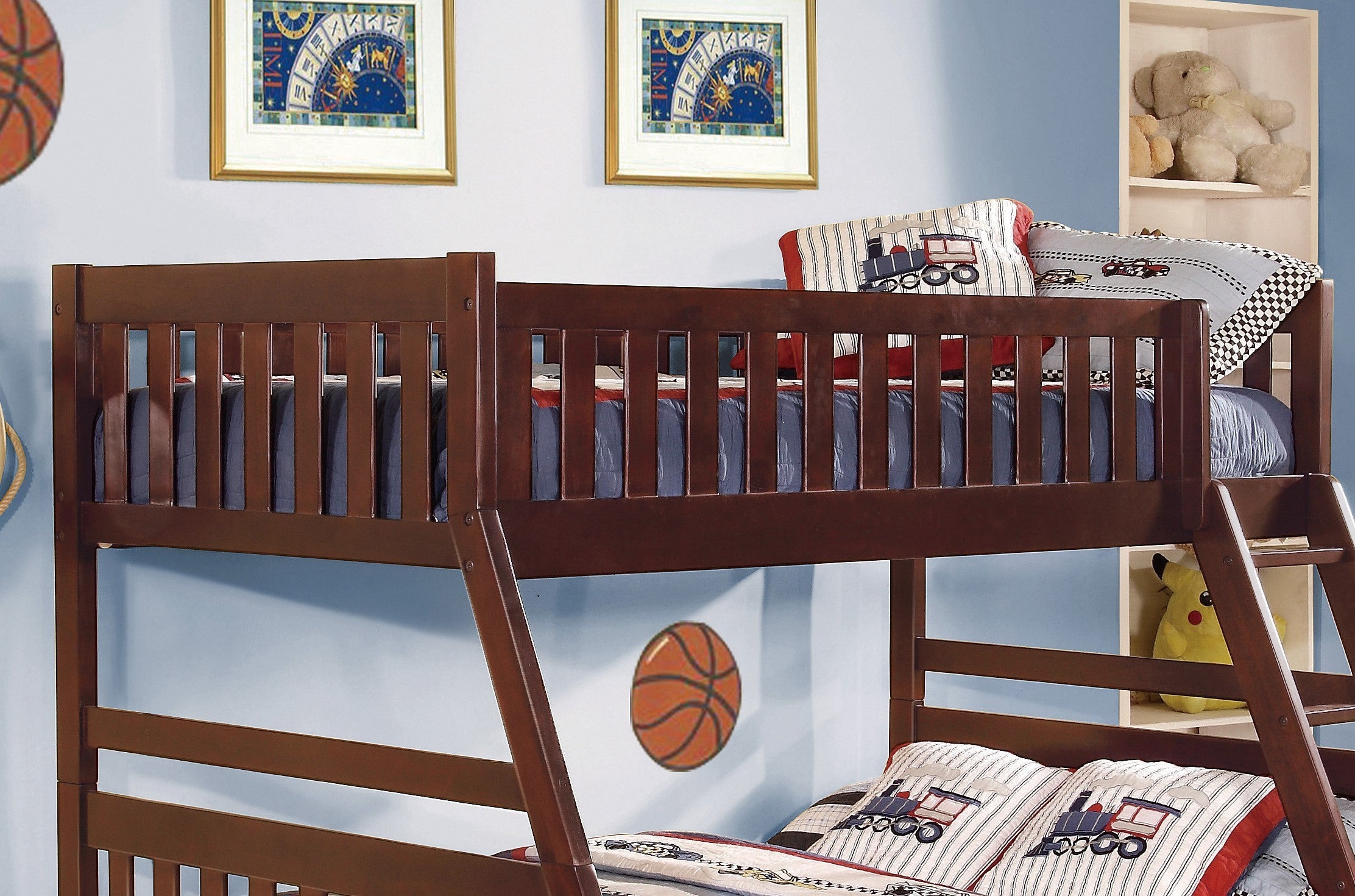 Transitional Dark Cherry Finish Youth Bedroom Furniture 1pc Twin/Full Bunk Bed Pine Veneer Wooden Furniture