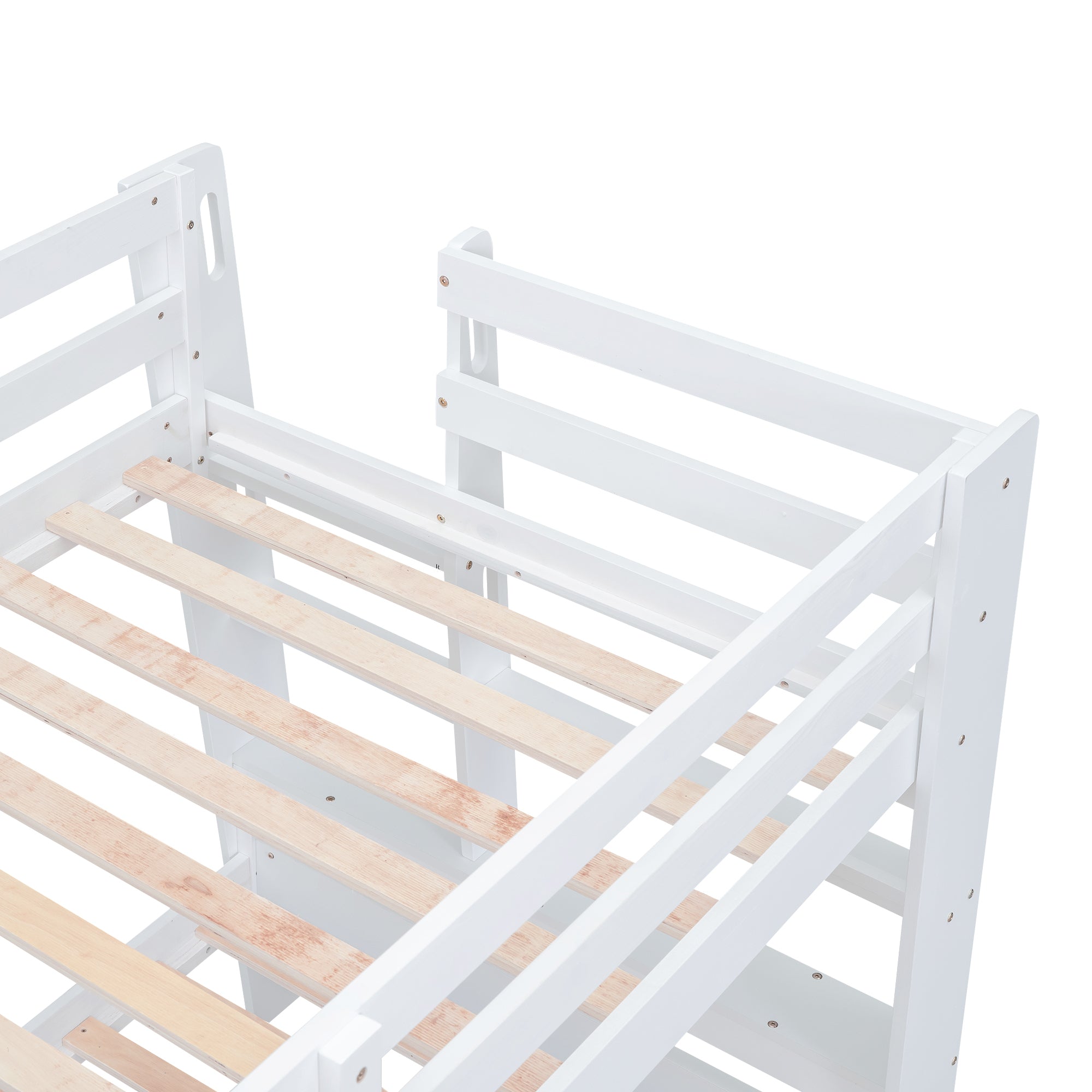 Twin over Twin Bunk Bed with Shelves and Built-in Ladder, White