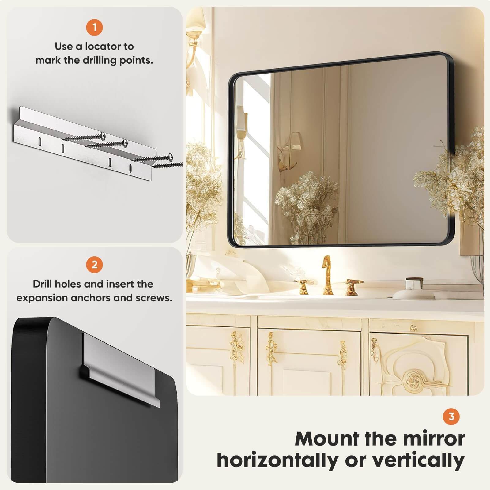 Bathroom Mirror Vanity Mirror for Wall,Aluminum Alloy Framed Wall Mirror Farmhouse