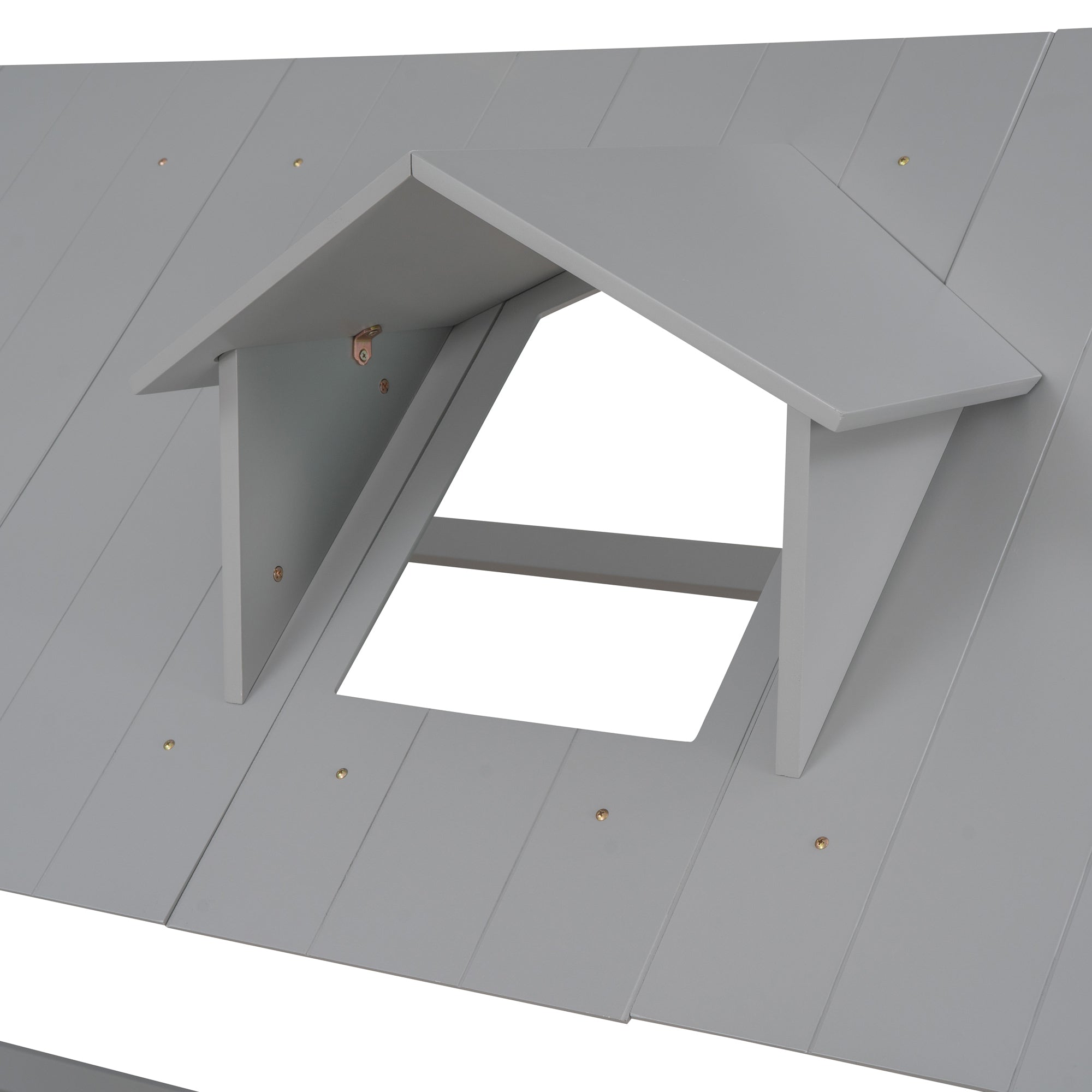 Full Size House Bed Wood Bed with Twin Size Trundle ( Gray )