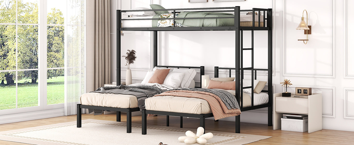 Twin over Twin & Twin Bunk Beds for 3, Twin XL over Twin & Twin Bunk Bed Metal Triple Bunk Bed, Black(Pre-sale date: October 31st)