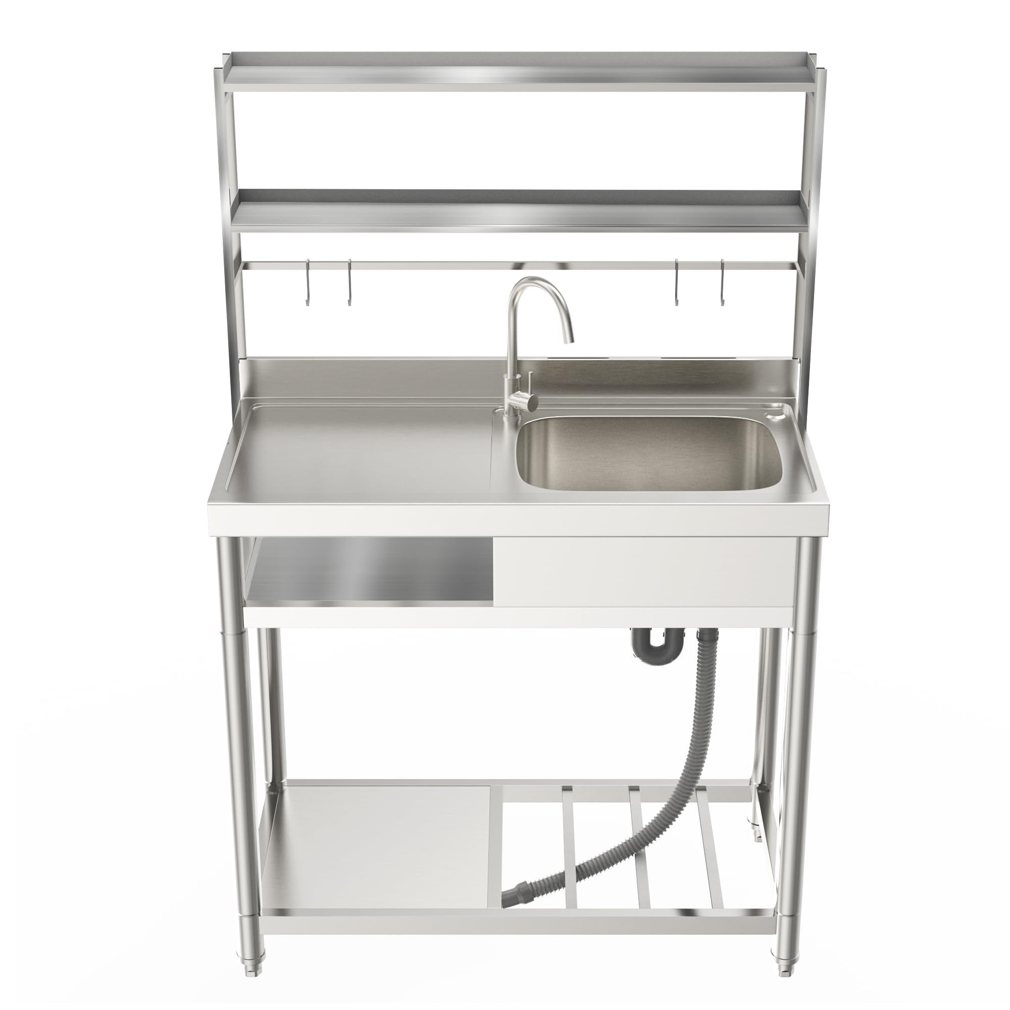 39.4 in. D x 19.7 in. W x 63 in. H Freestanding Laundry/Utility Sink Silver Kitchen Sink with Right Bowl