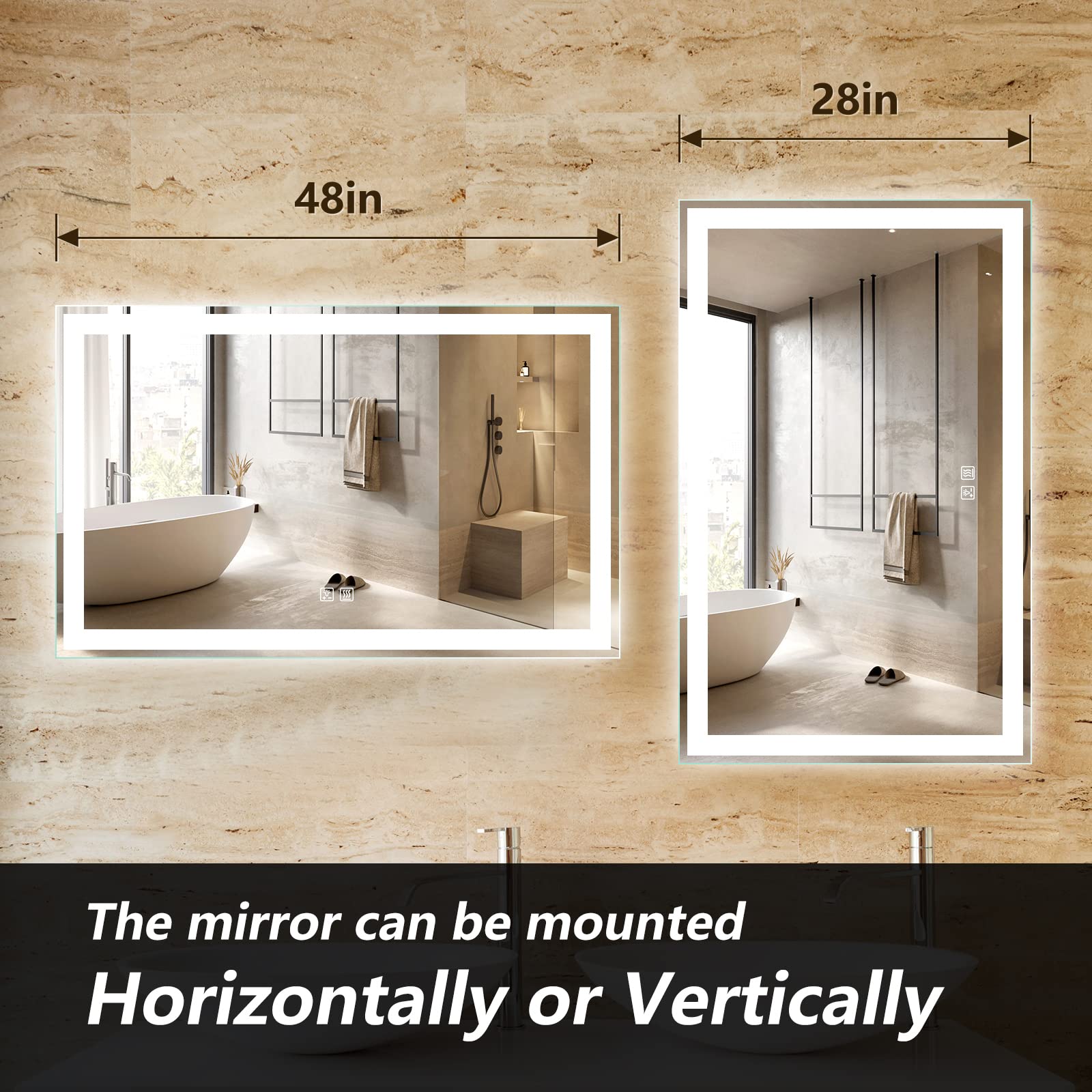 Frameless Frosted Square Led Bathroom Mirrors with Dimmable Lights