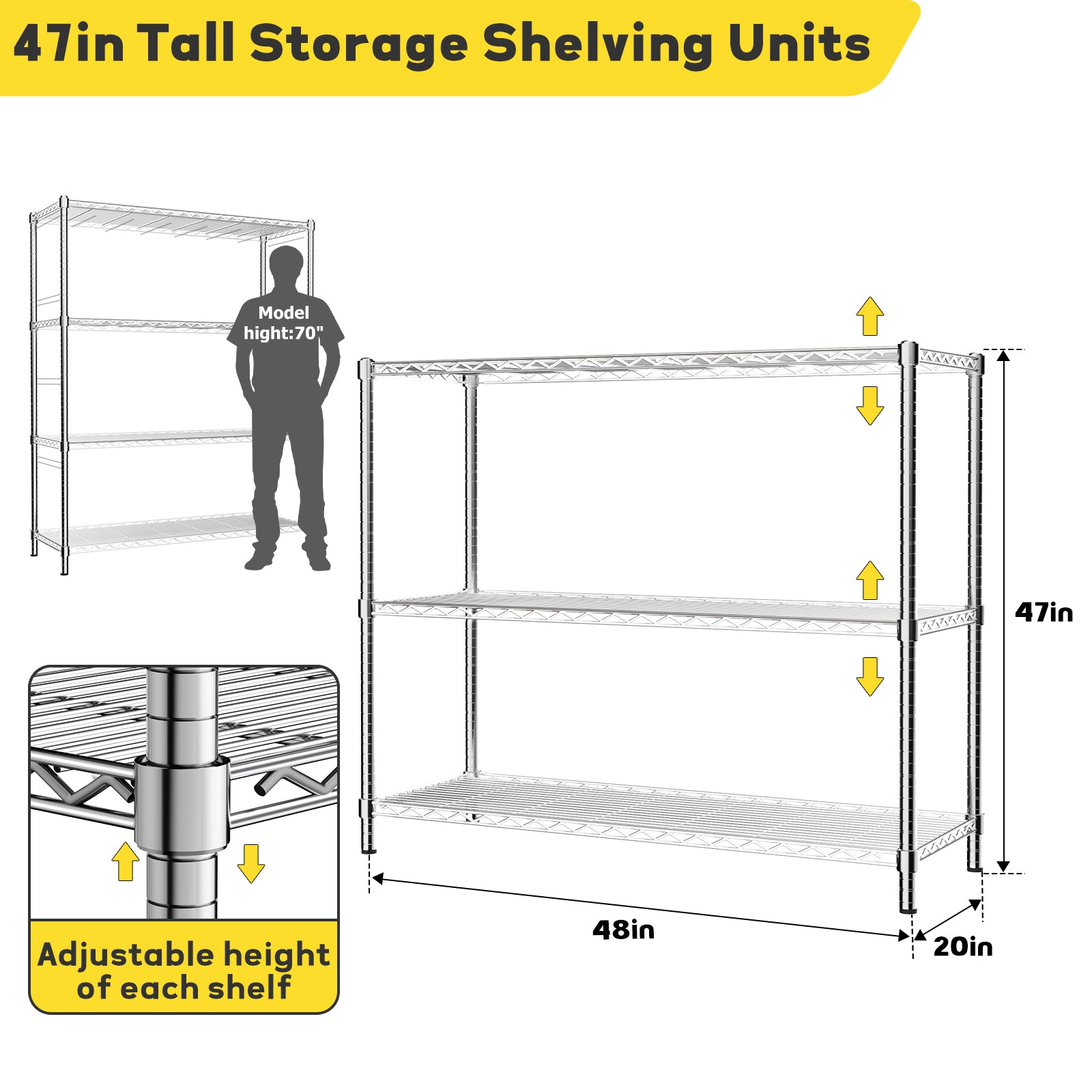 5-Tier Height-Adjustable Garage Wire Shelving Unit for Kitchen, Laundry Room, Pantry, Warehouse, Basement