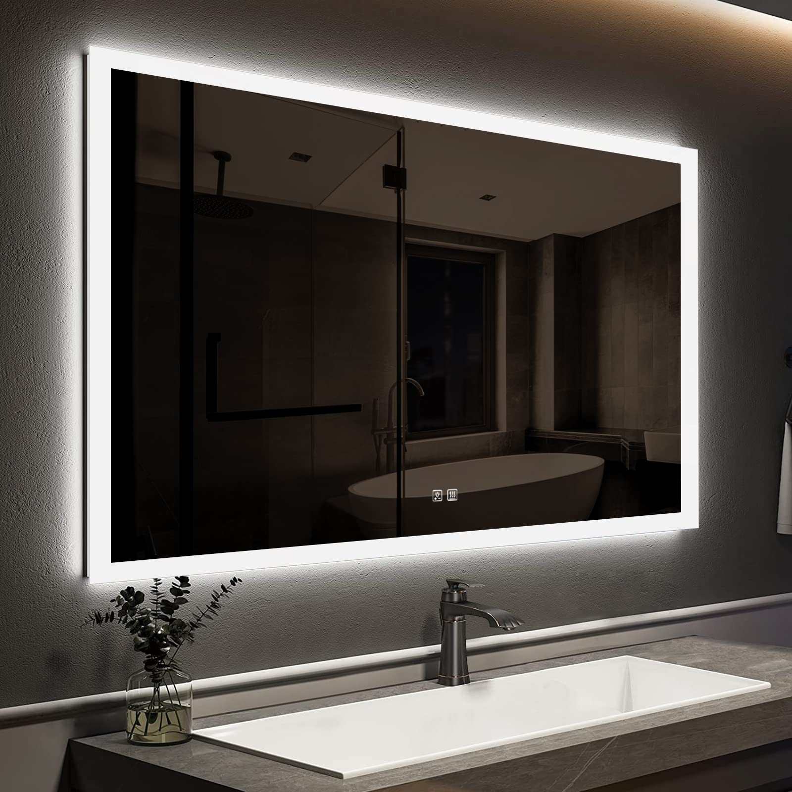 Frameless Rectangular Led Bathrooms Mirrors with Dimmable Lights