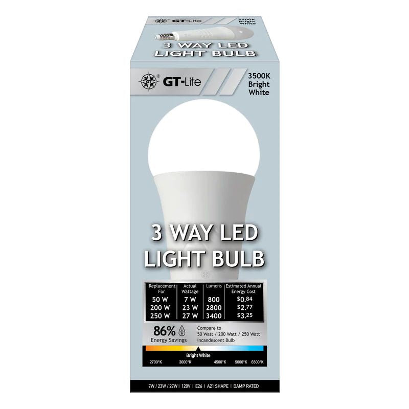50-250-Watt Equivalent A21 E26 LED Light Bulb 3500K in Bright White by a Switch to Adjust, A Bulb Included(6-Pack)
