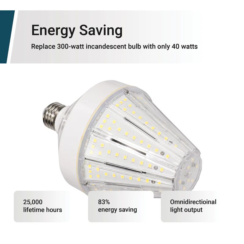 300-Watt Equivalent Cob E26 5200 Lumens robust LED Light Bulb 5000K in Bright White, a Bulb Included (8-Pack)