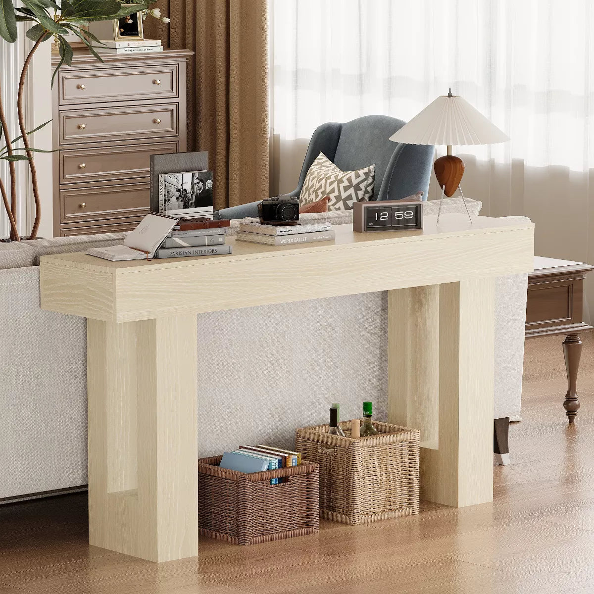 63-Inch Farmhouse Entryway Table for Entrance, Hallway, Living Room