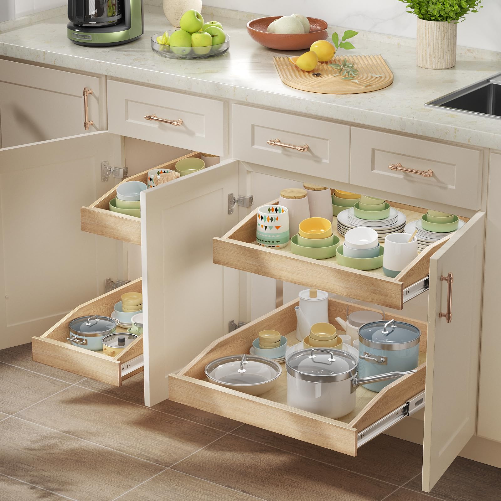 2 Tier Pull Slide Out Cabinet Organizer Hard Close