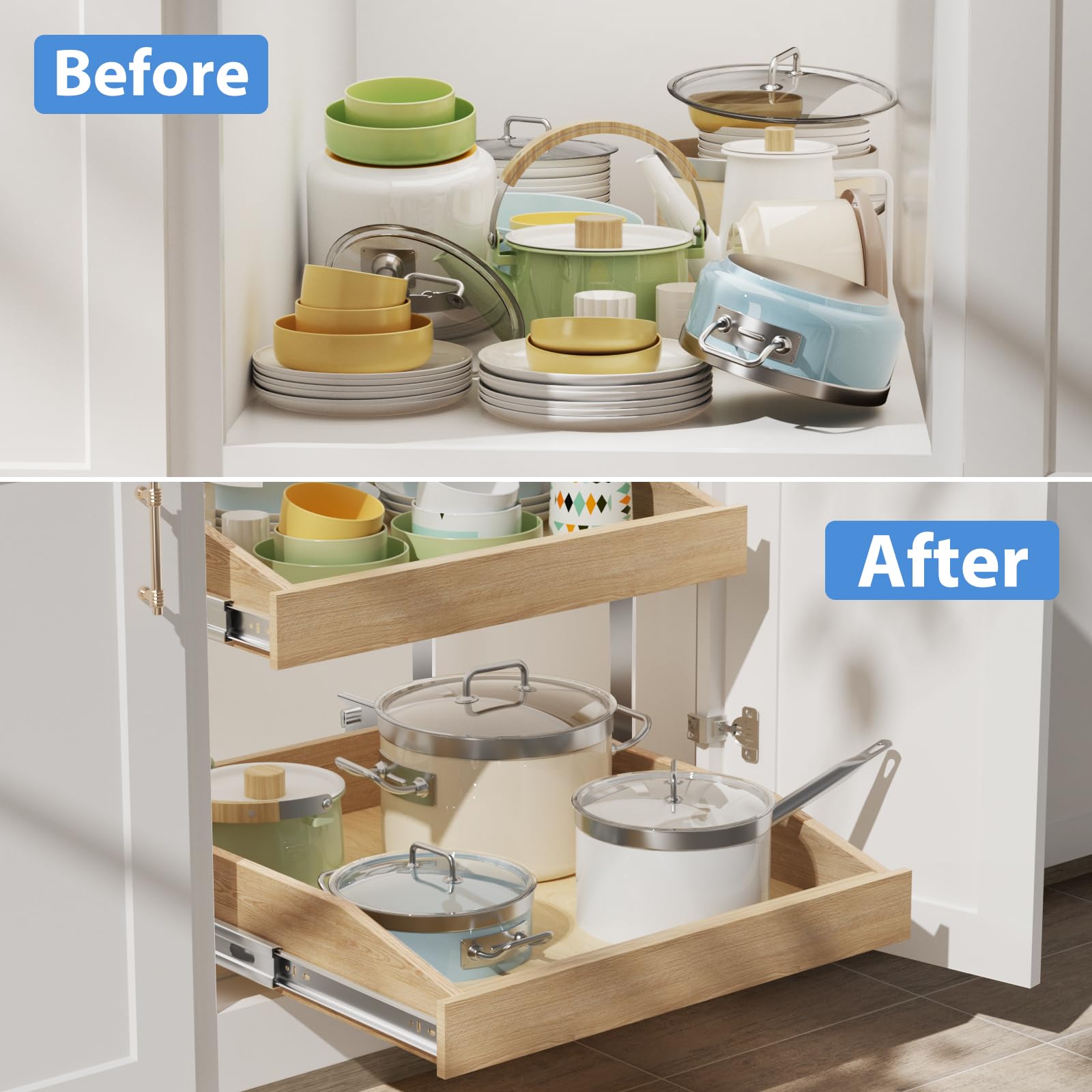 2 Tier Pull Slide Out Cabinet Organizer Hard Close