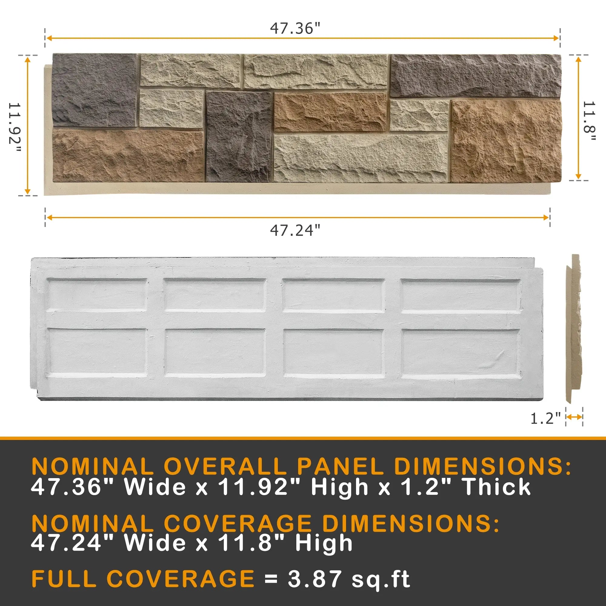 Hausvita PU Stone Panel Faux Stone Look Wall 47.24"L x11.81"W