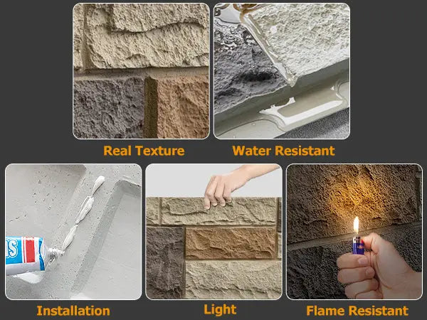 Hausvita PU Stone Panel Faux Stone Look Wall 47.24"L x11.81"W