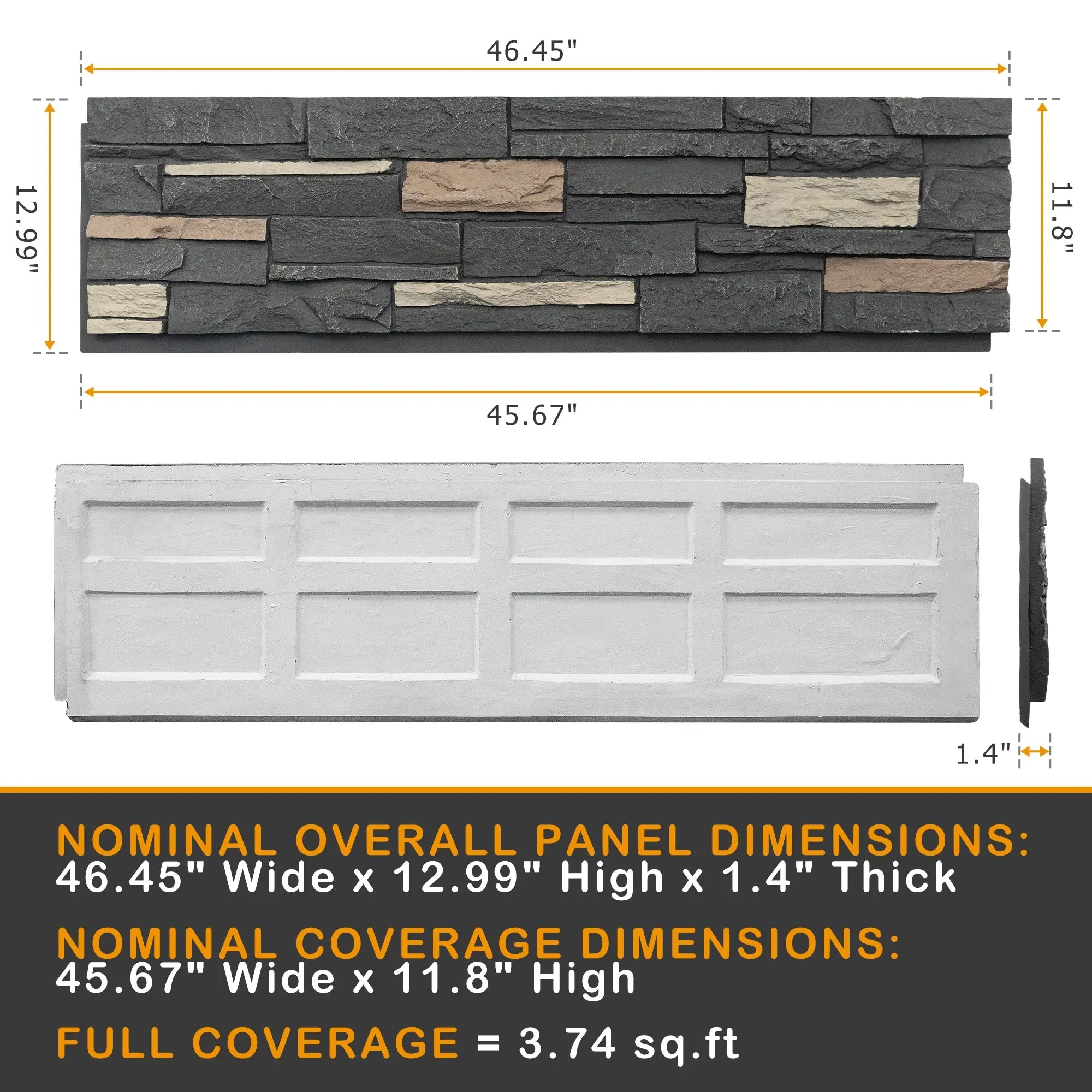 Hausvita PU Stone Panel Faux Stone Look Wall 47.24"L x11.81"W