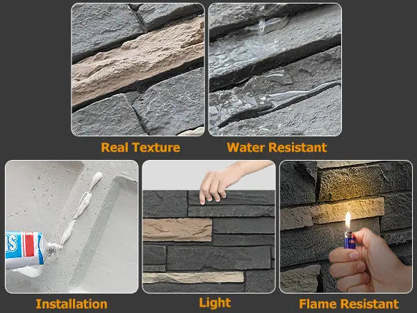 Hausvita PU Stone Panel Faux Stone Look Wall 47.24"L x11.81"W