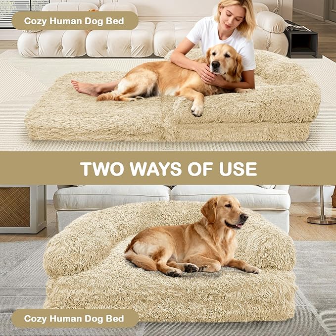 Foldable Human Dog Bed, Orthopedic Memory Foam Giant Bed Fits Adult and Pet Waterproof Washable 10 CM Thick 2 in 1 Flexible Oversize Pet Couch Sofa with Blanket,Pocket